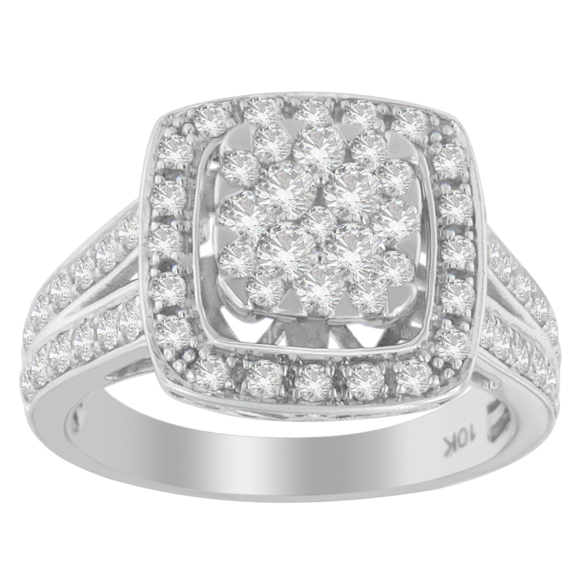 Im Angebot: 10K Weißgold 1,00 Karat Diamant Cluster-Ring () 2