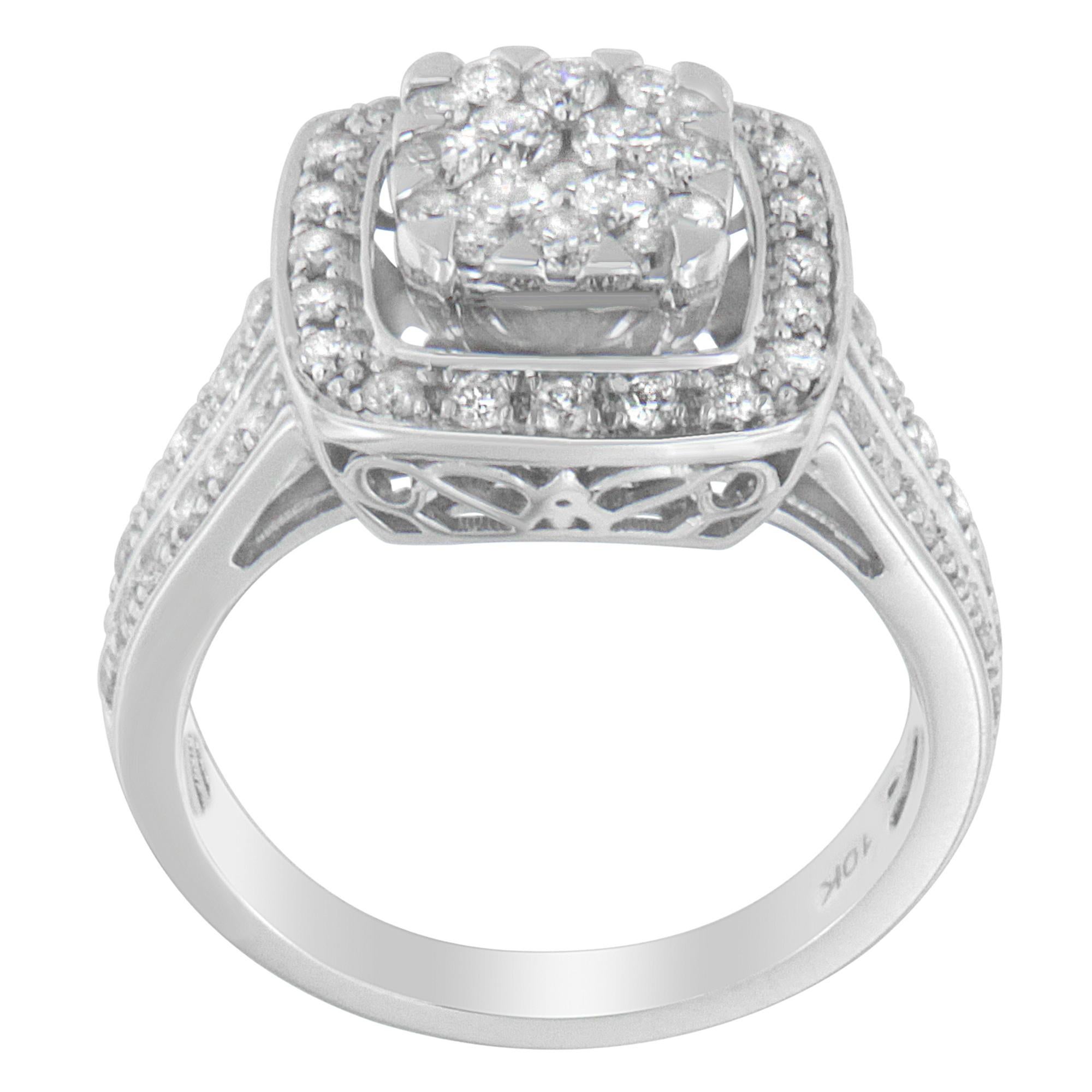 For Sale:  10K White Gold 1.00 Carat Diamond Cluster Ring 3