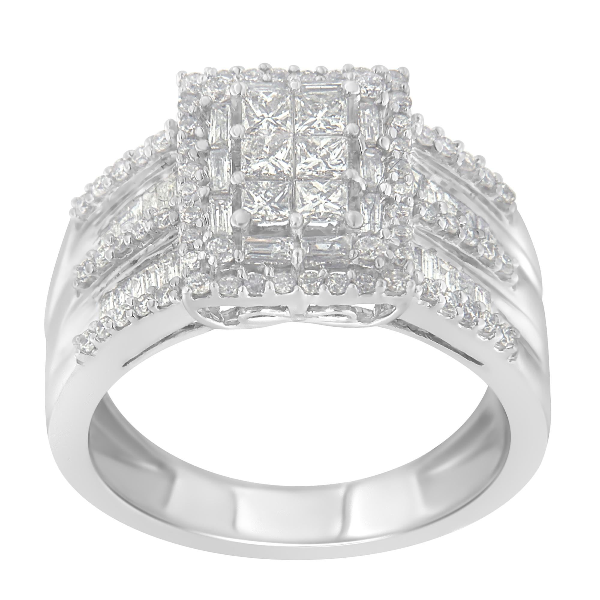 Contemporary 10K White Gold 1.0 Carat Diamond Cluster Ring For Sale