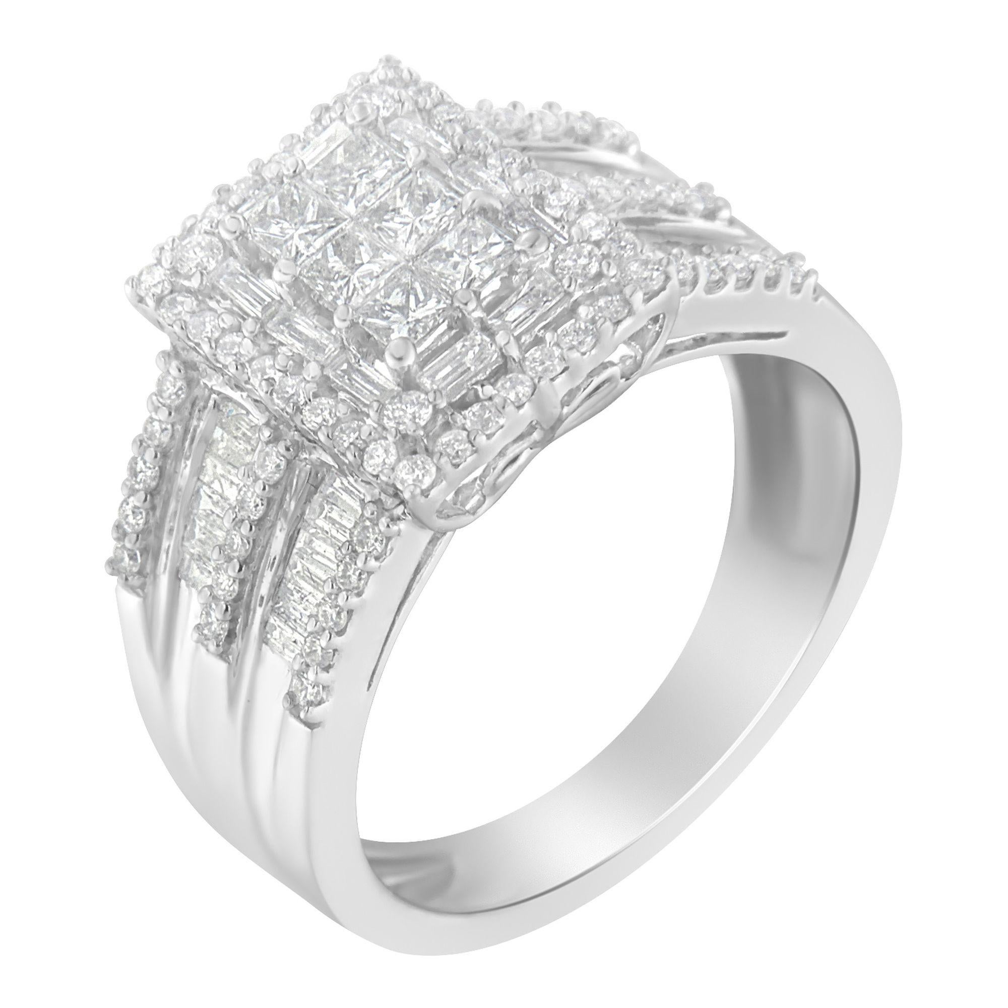 Round Cut 10K White Gold 1.00 Carat Diamond Cluster Ring For Sale