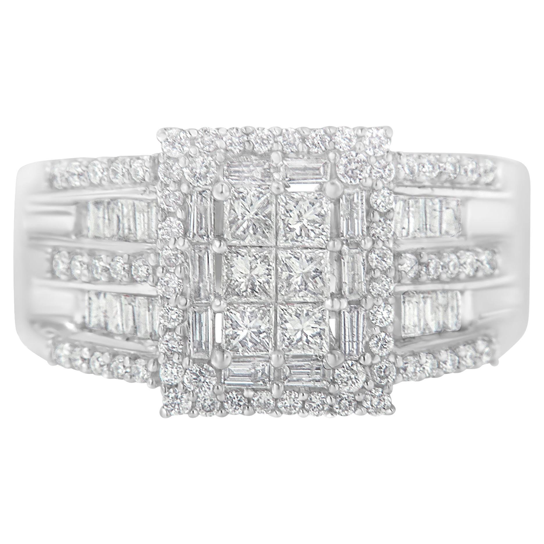 10K White Gold 1.00 Carat Diamond Cluster Ring