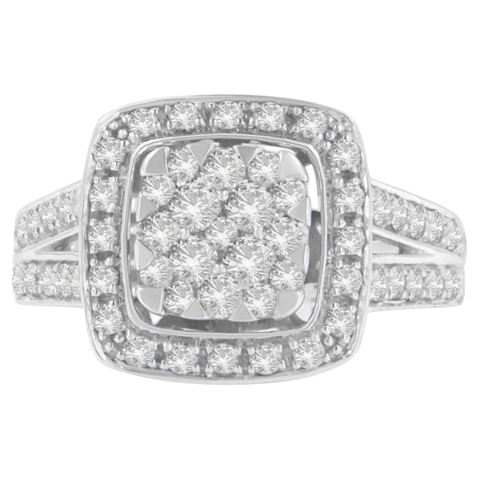 For Sale:  10K White Gold 1.00 Carat Diamond Cluster Ring