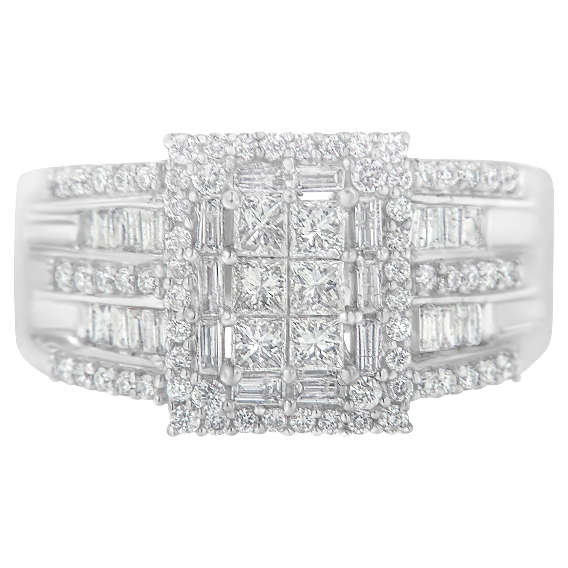 10K White Gold 1.0 Carat Diamond Cluster Ring For Sale