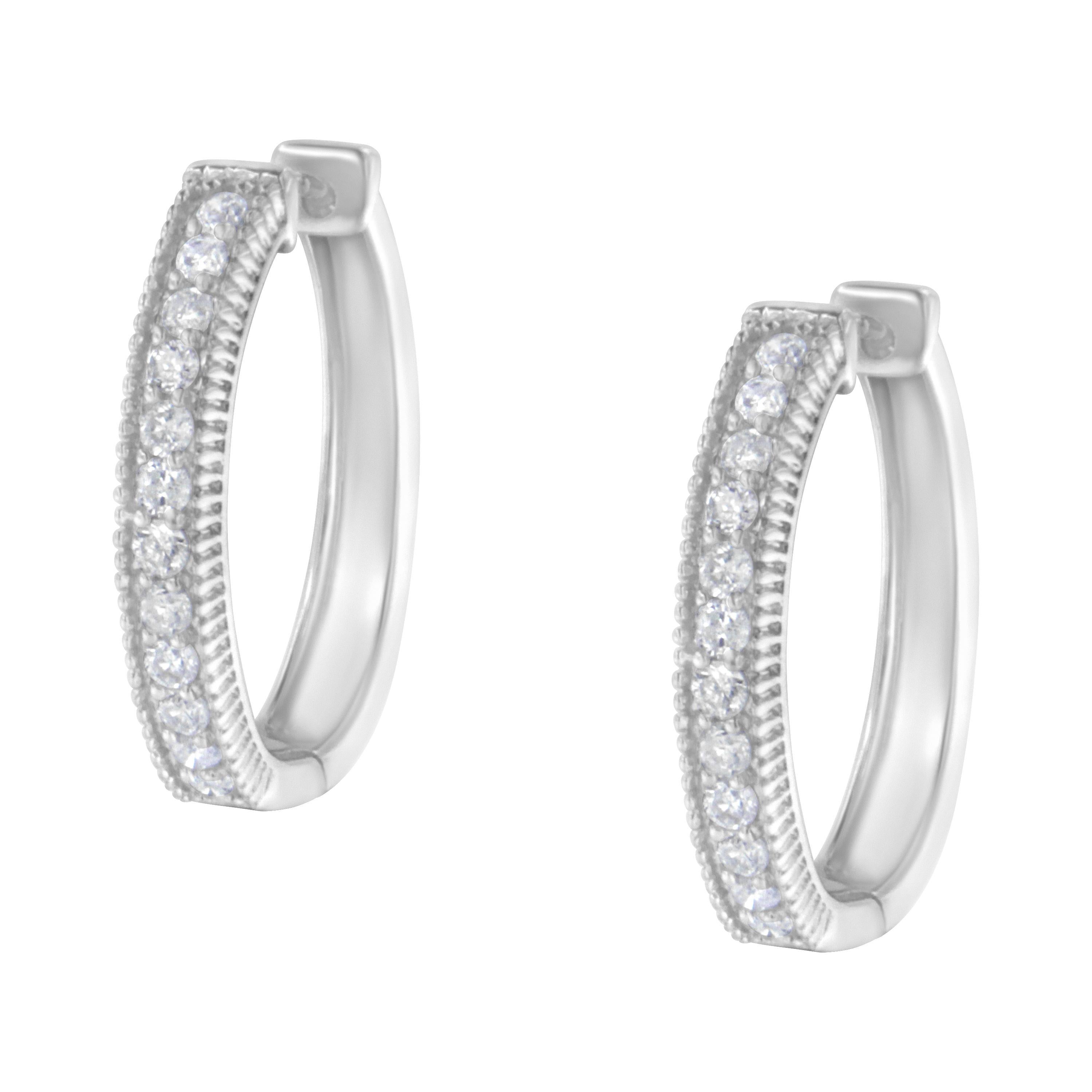Contemporary 10K White Gold 1.00 Carat Diamond Hoop Earring For Sale