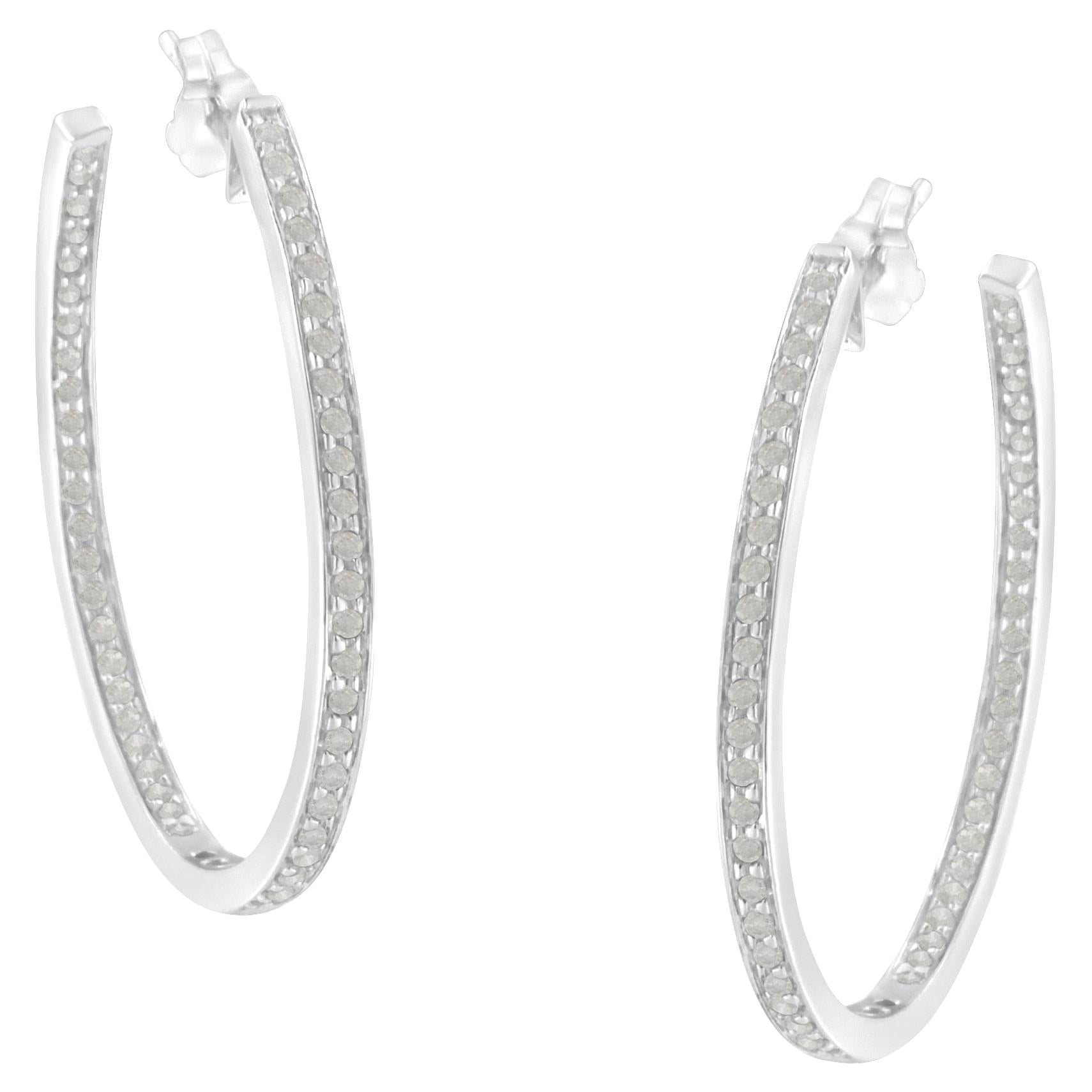Pendientes de aro de oro blanco de 10 quilates con un diamante de 1,00 quilates