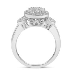 Anello di fidanzamento con diamante ovale a grappolo in oro bianco 10K da 1,00 carati