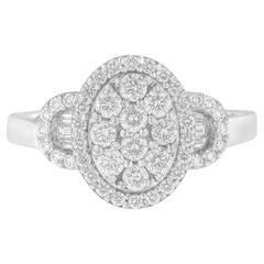 10K White Gold 1.00 Carat Diamond Oval Cluster Engagement Ring