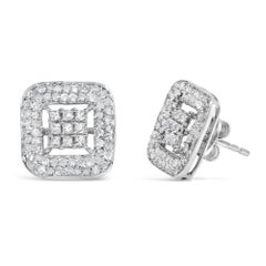 Clous d'oreilles en or blanc 10 carats composite de diamants de 1,00 carat et halo