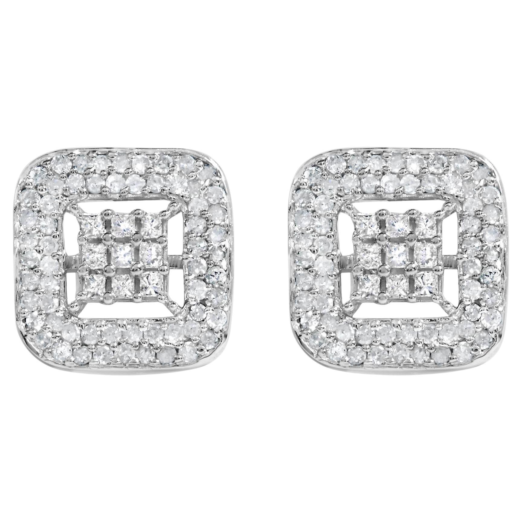 Orecchini con diamanti compositi e aureola in oro bianco 10K da 1,00 cttw