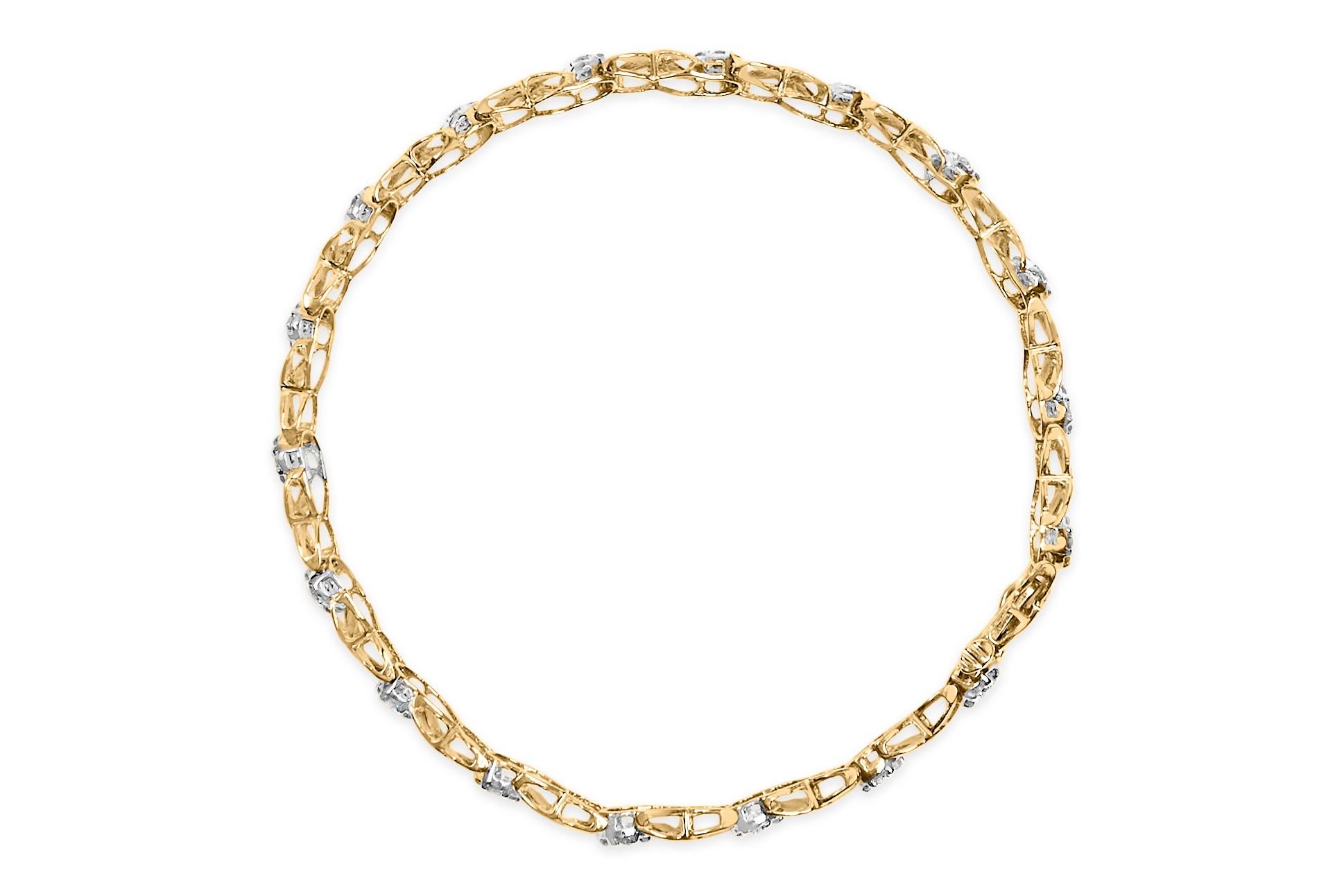 Moderno Bracciale in oro bianco 10K con diamanti a grappolo e X-Link da 1,00 cttw in vendita