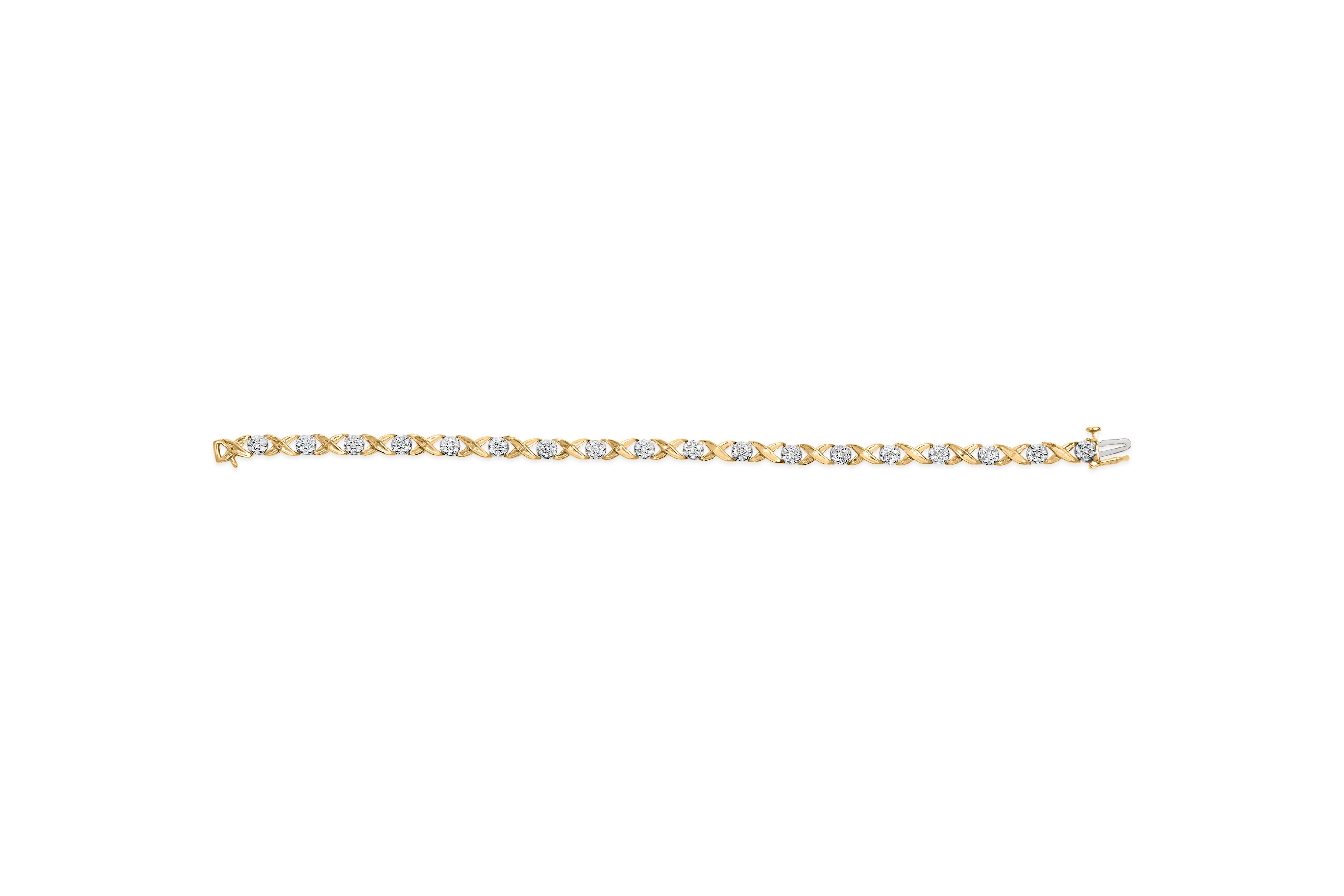 Taglio rotondo Bracciale in oro bianco 10K con diamanti a grappolo e X-Link da 1,00 cttw in vendita