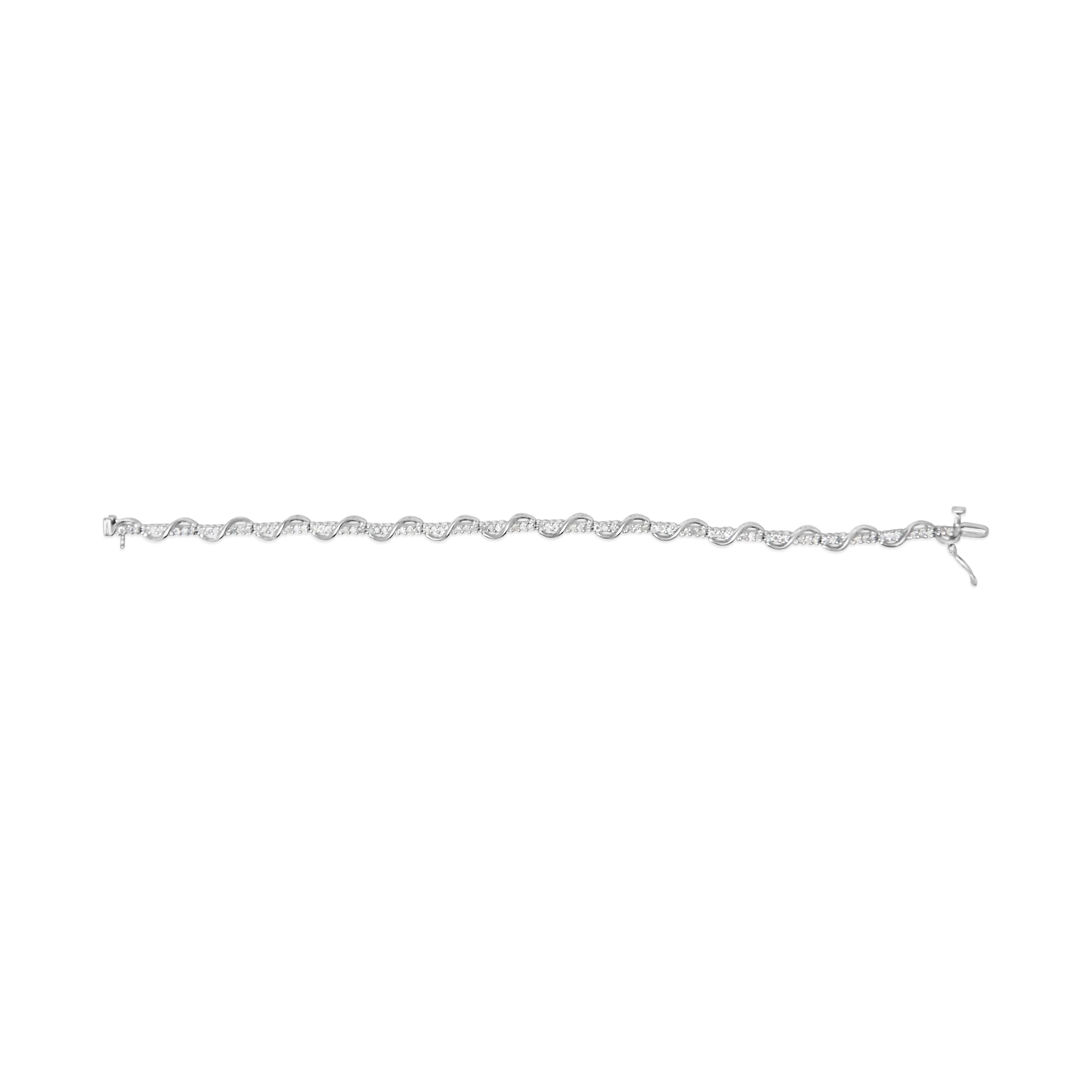 Brazalete de tenis de oro blanco de 10 quilates con 1,00 qt de diamantes talla redonda y eslabón en espiral Corte redondo en venta
