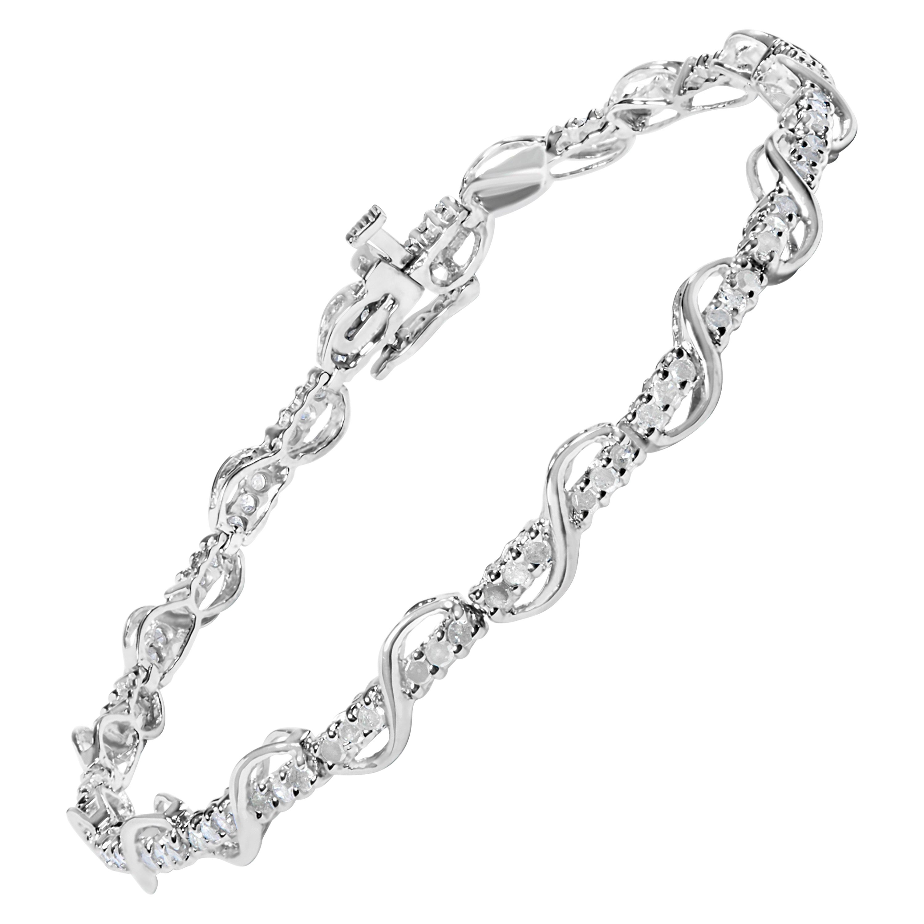 10K Weißgold 1,00 Karat Gesamtkaratgewicht Rundschliff Diamant-Tennisarmband mit Wirbelgliedern