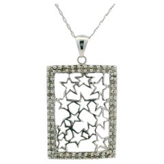 10k White Gold 1.05ctw Diamond Frame Open Work Star Design Pendant Necklace