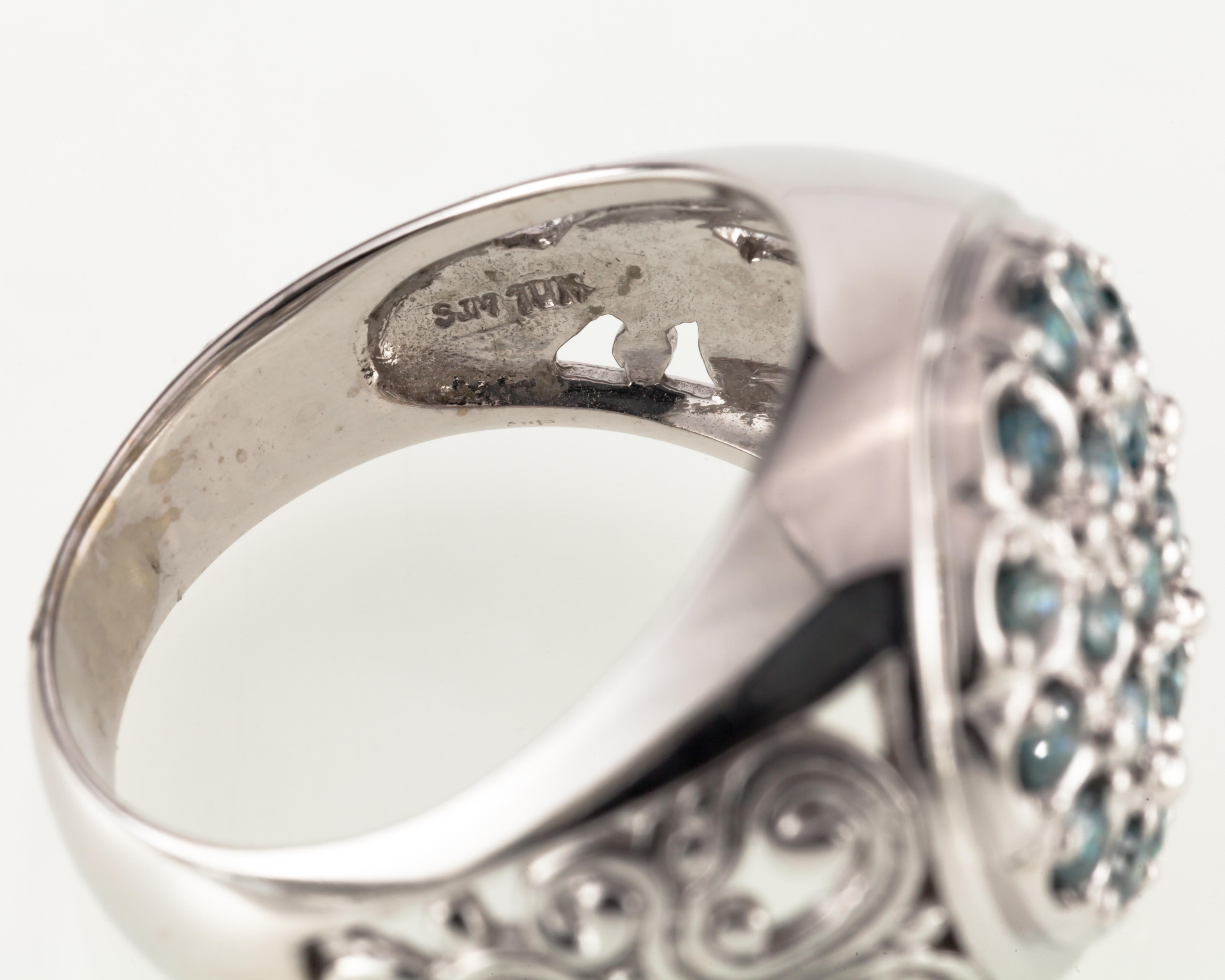Bague en or blanc 10 carats avec diamant bleu de 1,14 carat, taille 9,5 en vente 1