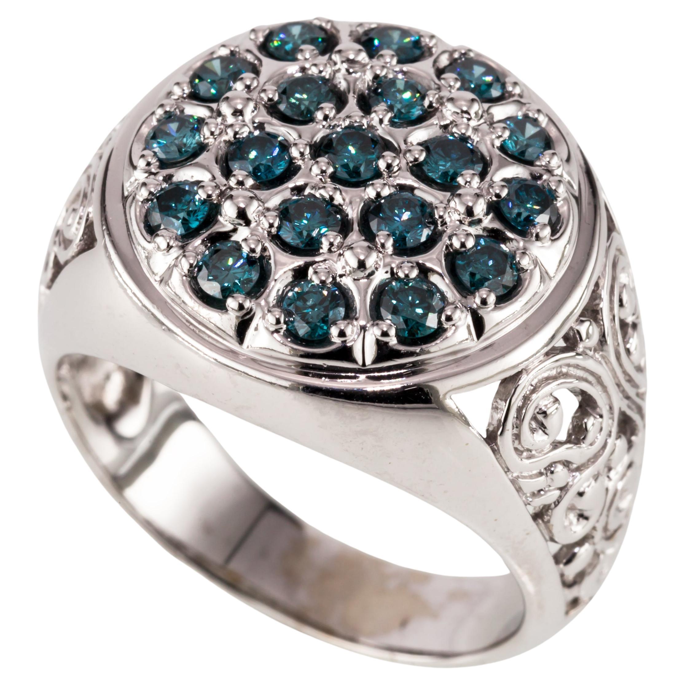 10K White Gold 1.14 Carat Color Enhanced Blue Diamond Ring, Size 9.5
