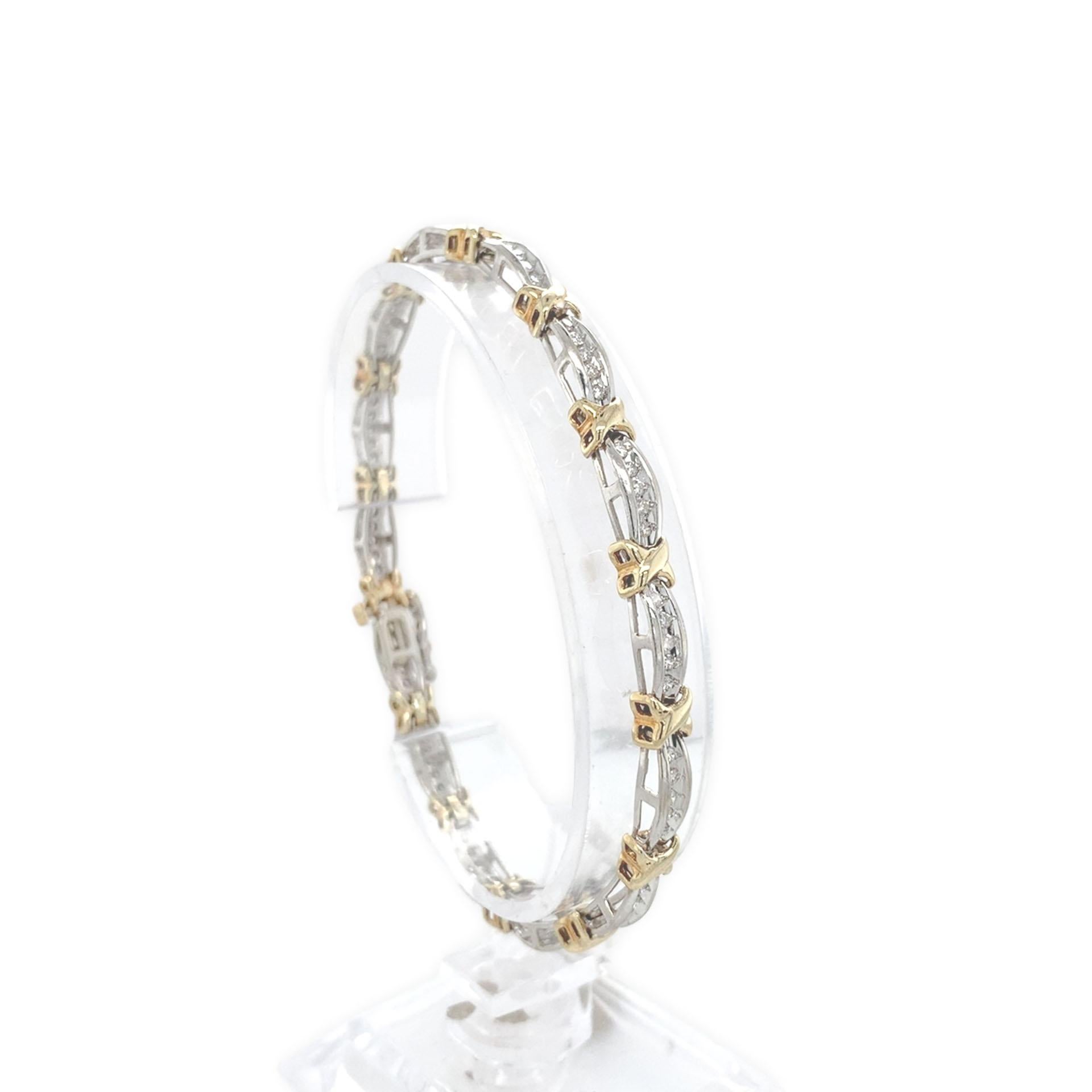Contemporary 10K White Gold 1.40 carat tw Diamond Tennis Bracelet with Yellow Gold X Accents