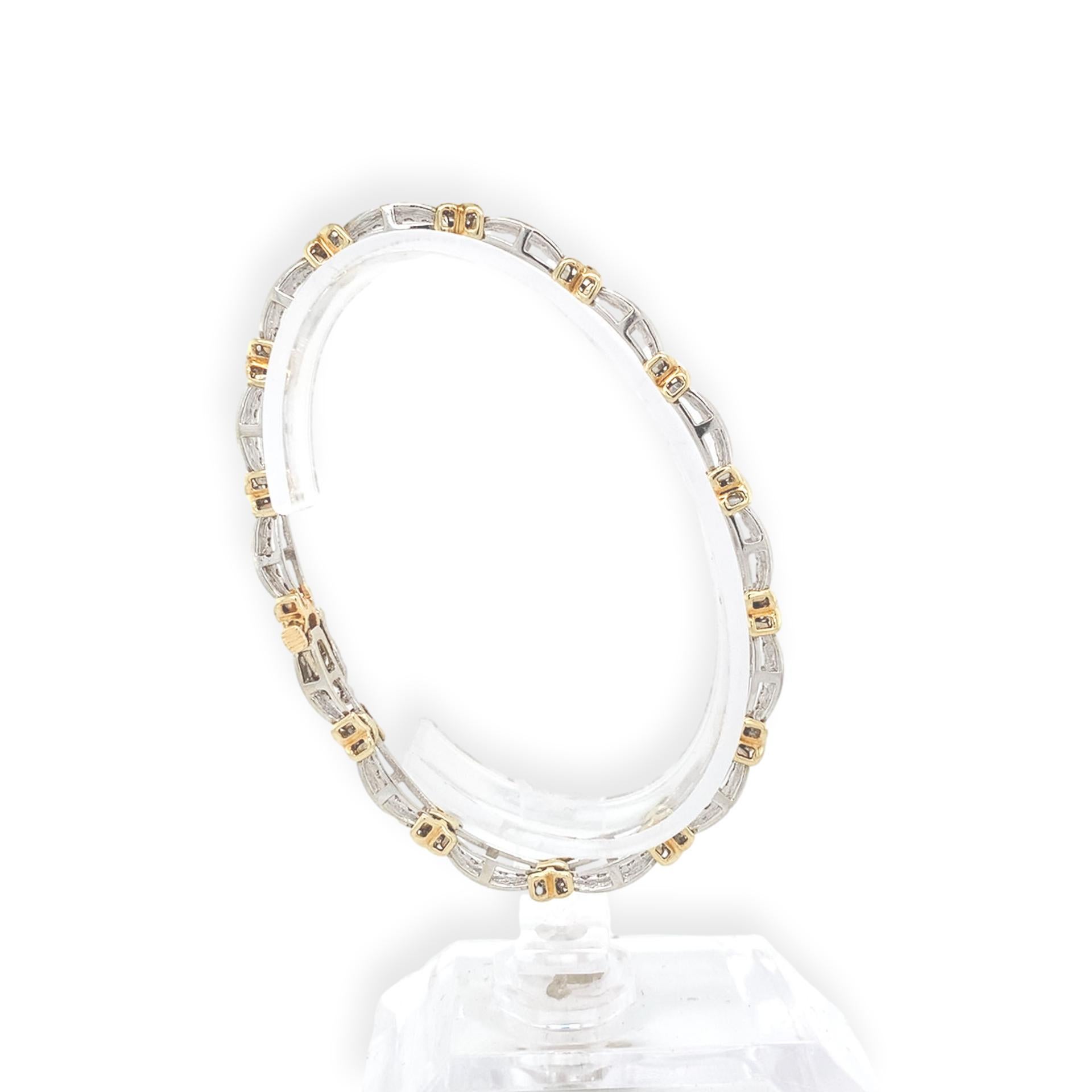 Brilliant Cut 10K White Gold 1.40 carat tw Diamond Tennis Bracelet with Yellow Gold X Accents