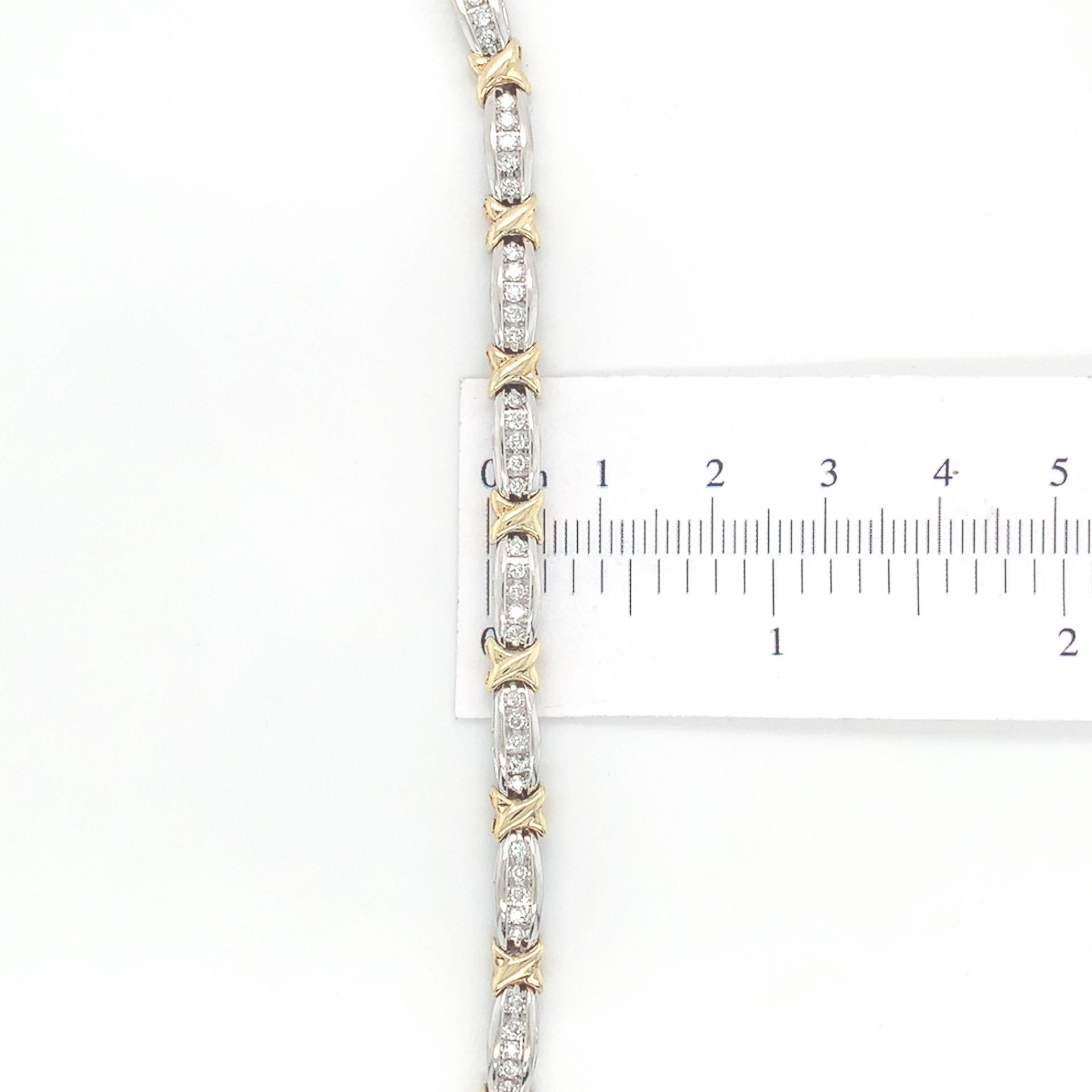 10K White Gold 1.40 carat tw Diamond Tennis Bracelet with Yellow Gold X Accents 3