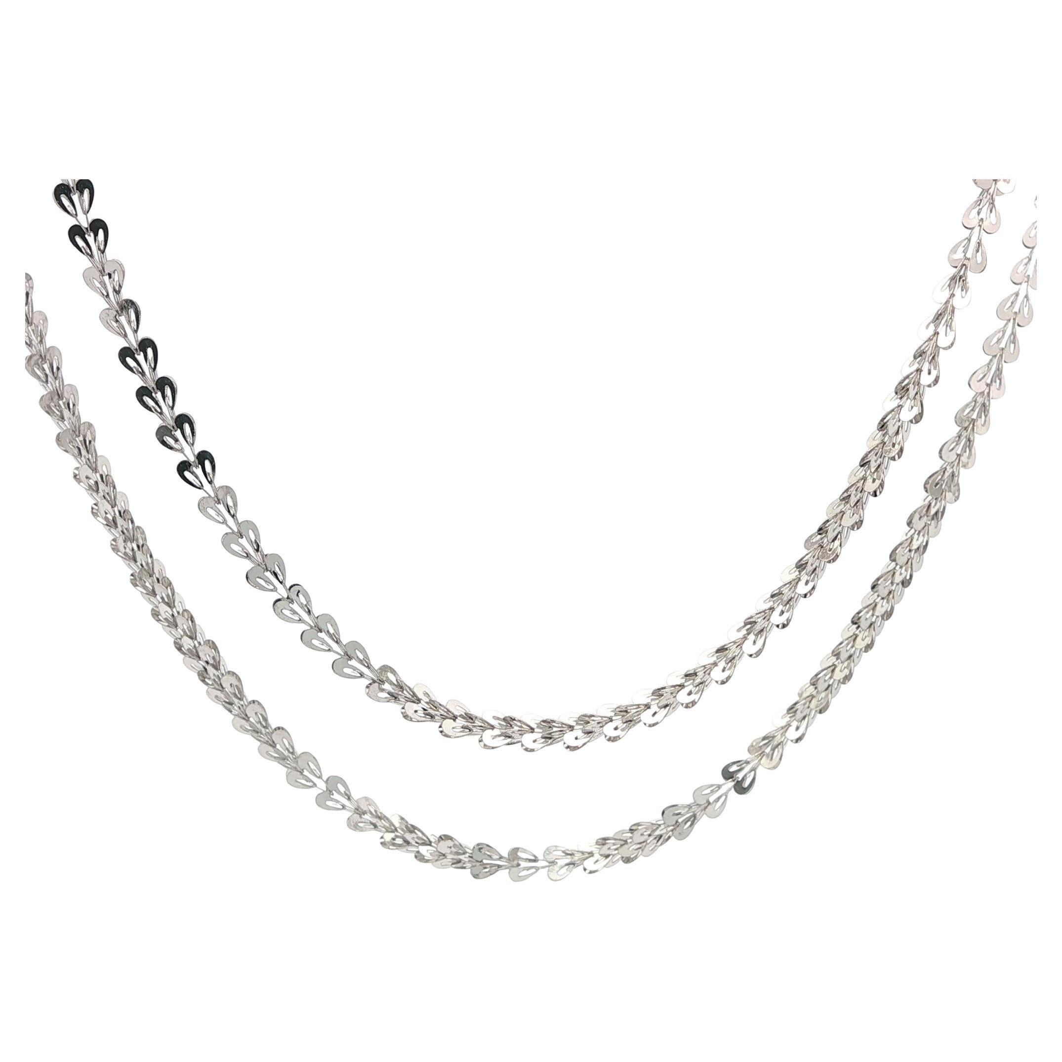 10k White Gold 18" Fancy Brilliant Link Chain Necklace w/ Lobster Claw Clasp For Sale