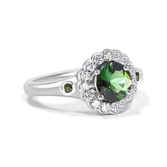 Bague halo en or blanc 10 carats, tourmaline verte naturelle de 1 carat et diamants de 0,28 carat