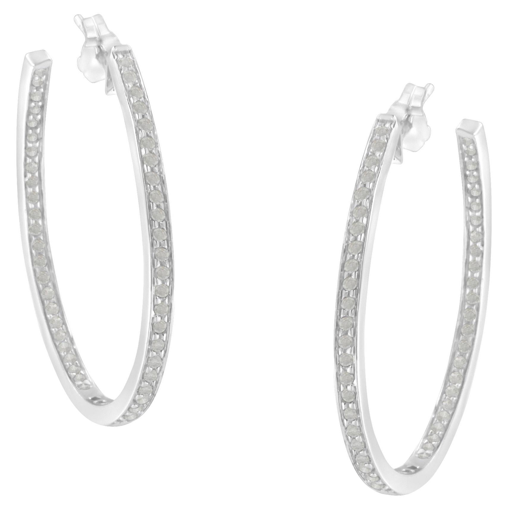 10k White Gold 1.00 Carat Diamond Inside-Out Hoop Earrings
