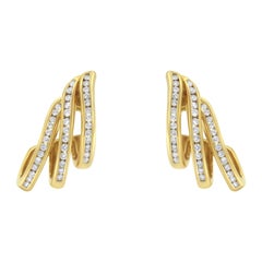 10K Yellow Gold 1.0 Carat Channel Set Diamond Spiral Multi Row Hoop Stud Earring