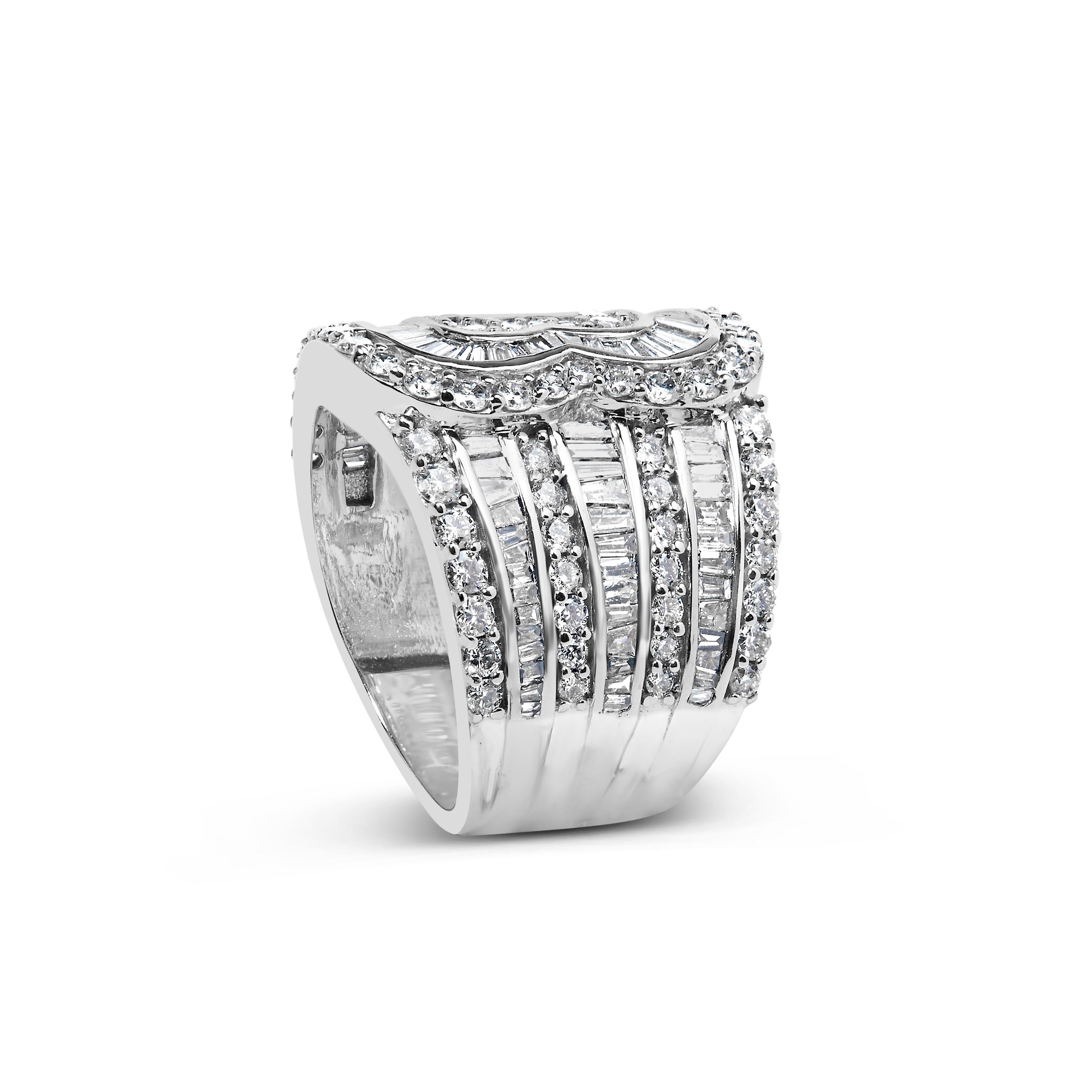 Round Cut 10K White Gold 2 1/2 Cttw Round and Baguette-Cut Diamond Multi-Row Bypass Ring For Sale