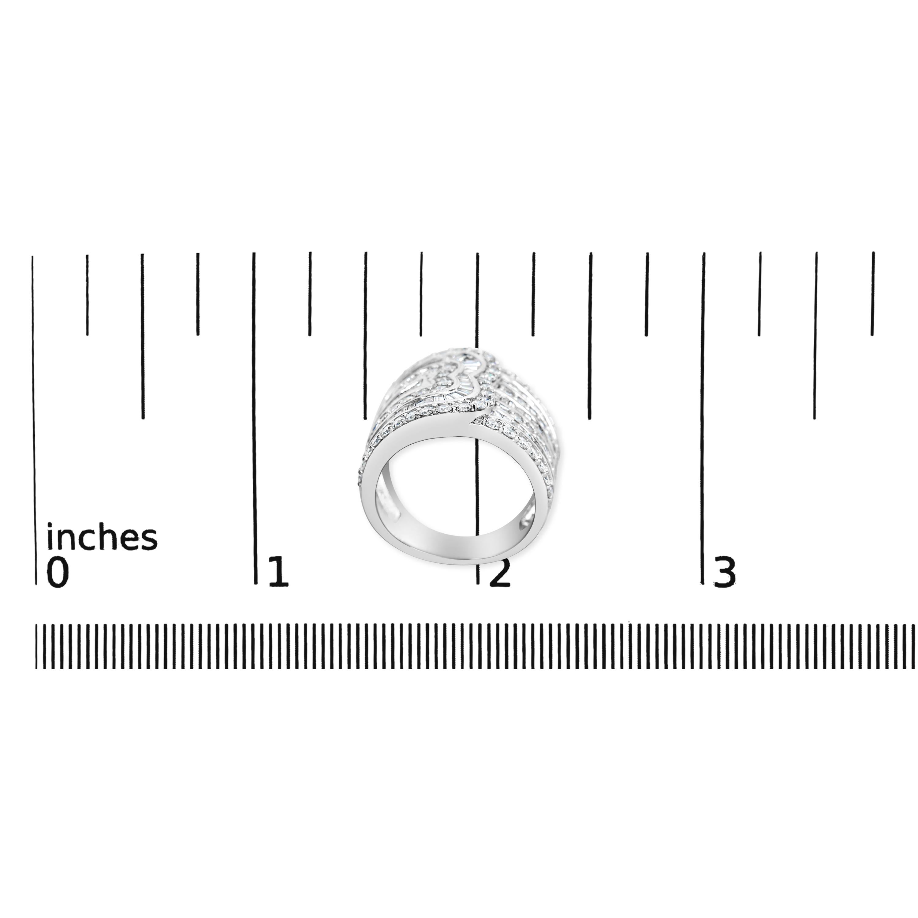 10K White Gold 2 1/2 Cttw Round and Baguette-Cut Diamond Multi-Row Bypass Ring For Sale 1