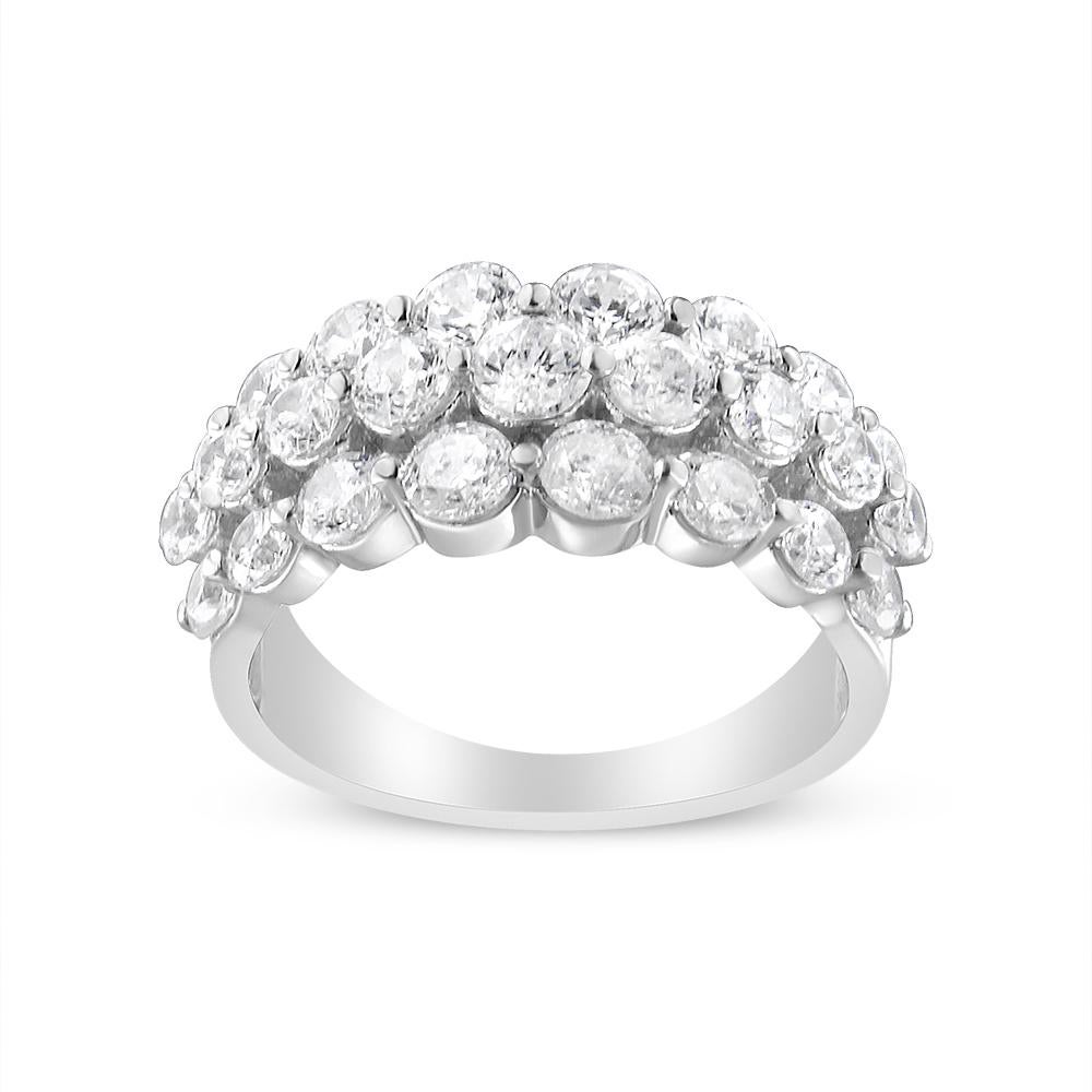 10K White Gold 2 1/2 Cttw Round Natural Diamond 3 Row Band Ring 2