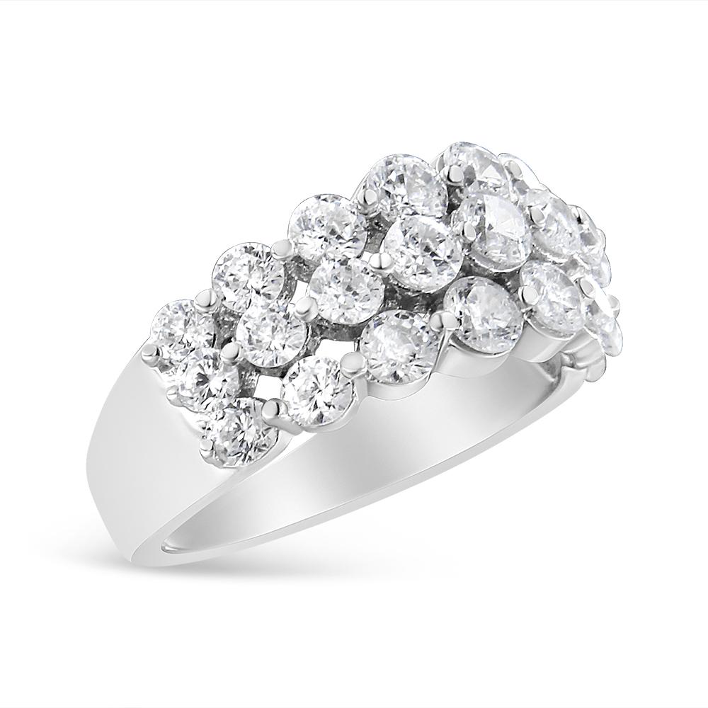 10K White Gold 2 1/2 Cttw Round Natural Diamond 3 Row Band Ring 3