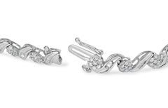 10K White Gold 2.0 Carat Diamond Floral Design Swirl Link 7" Bracelet