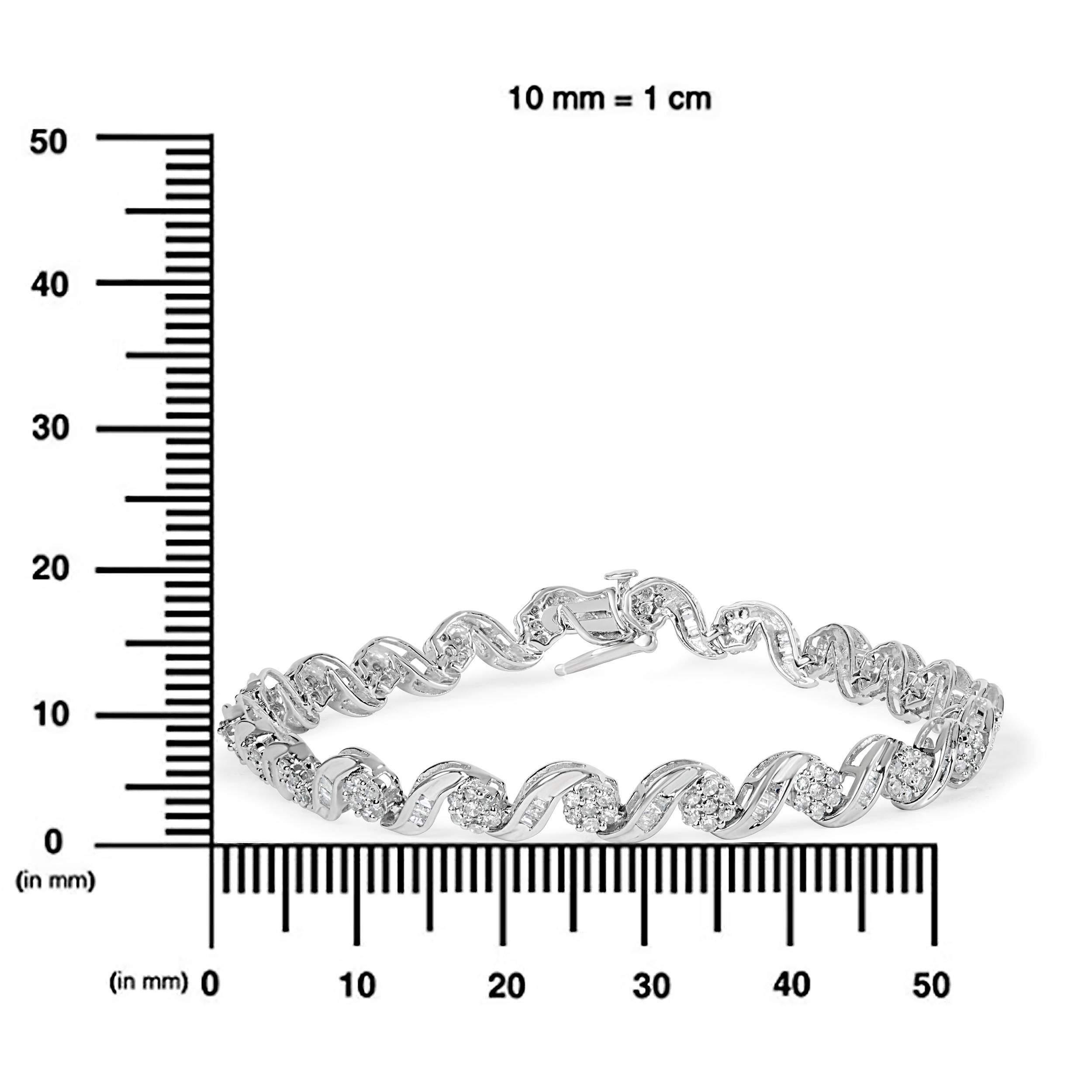 Taille ronde Bracelet en or blanc 10K 2.0 carats Diamond Floral Design Swirl Link 7