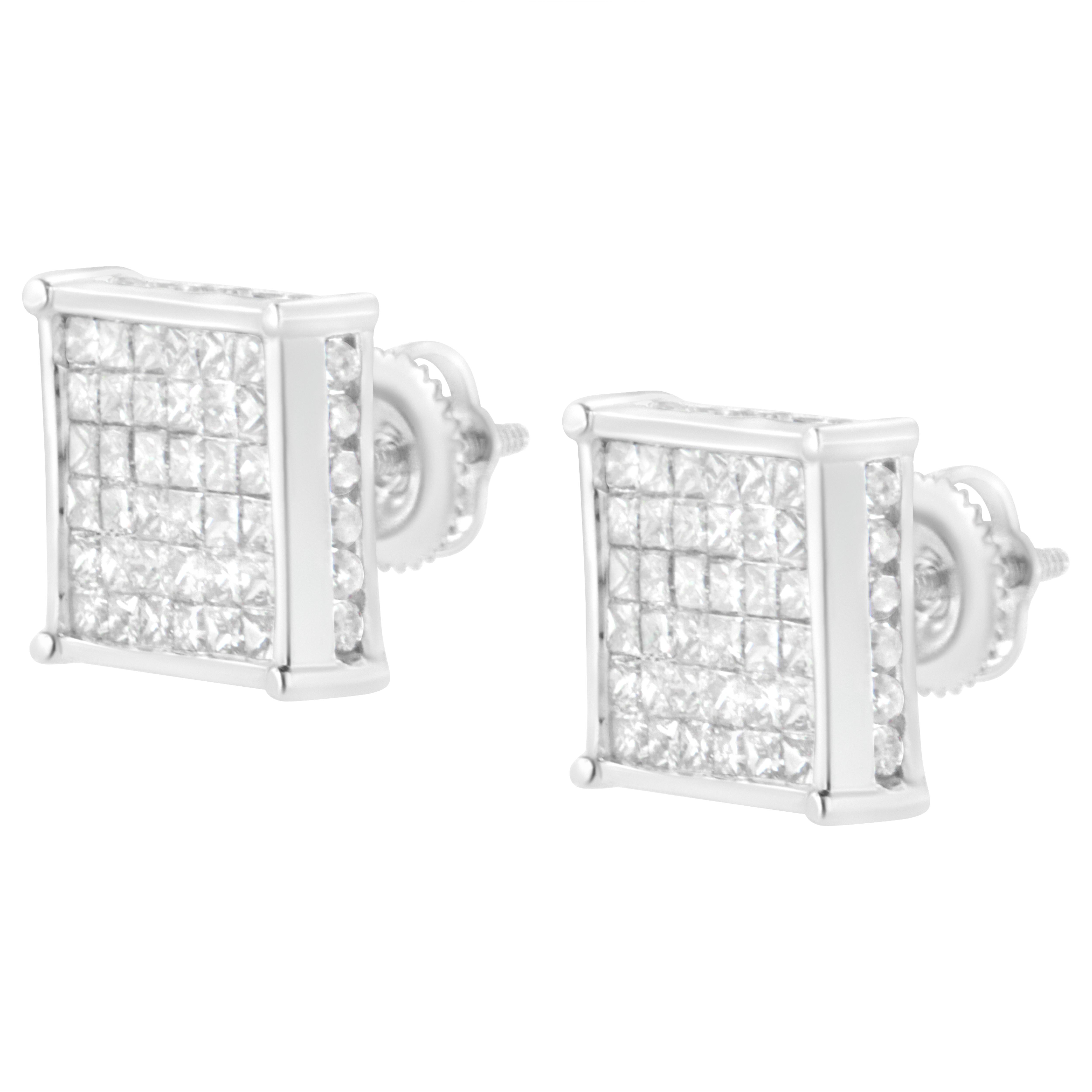 10K White Gold 2.0 Carat Princess-Cut Composite Diamond Stud Earring In New Condition For Sale In New York, NY