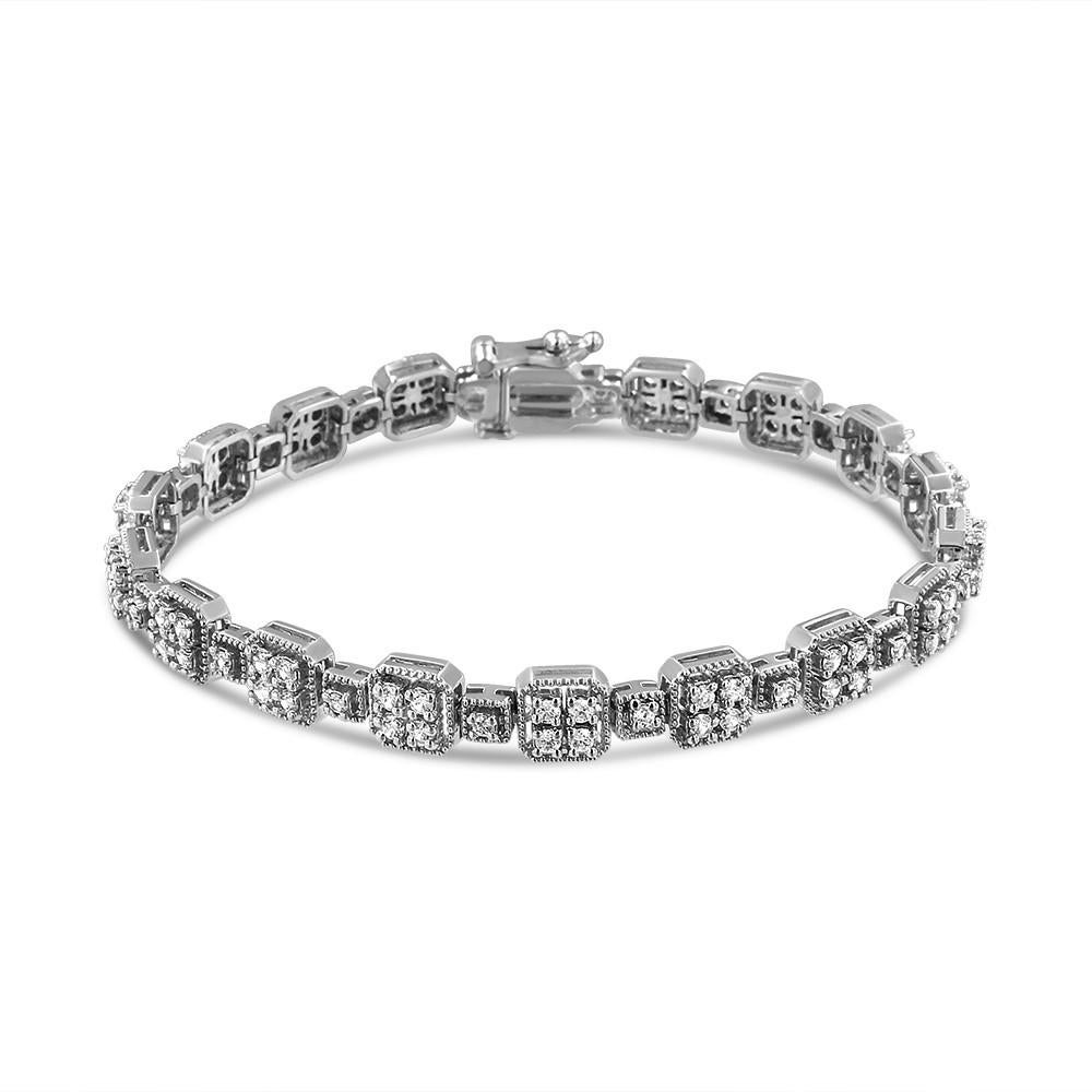 Showcasing a glamorous look to illuminate your every style choice, this stylish link bracelet features an array of shimmering diamonds in a square silhouette for a modern edge. This sophisticated design showcases square-shaped links of alternating