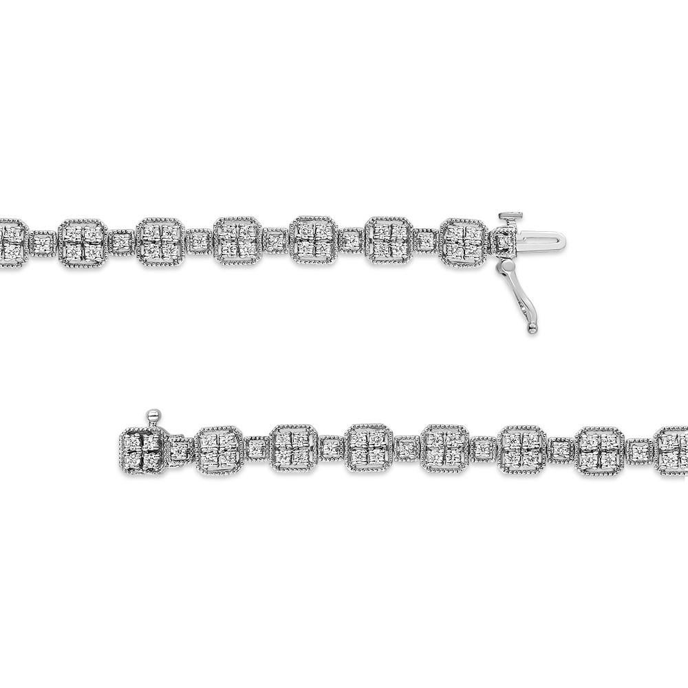 Round Cut 10K White Gold 2.0 Cttw Diamond Square Link Bracelet For Sale