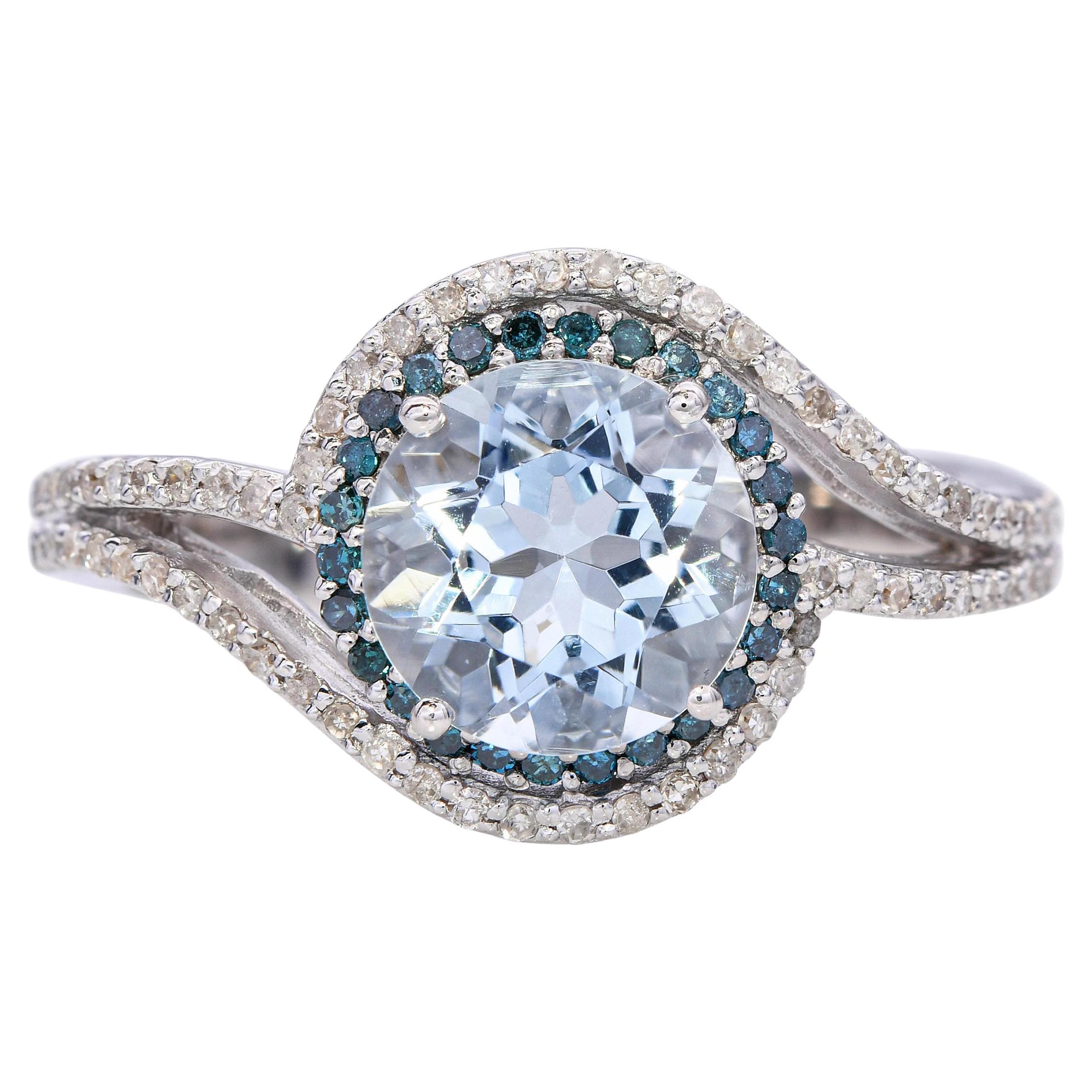 10k White Gold 2.1ct Aquamarine and 0.48tcw Diamond Halo Ring