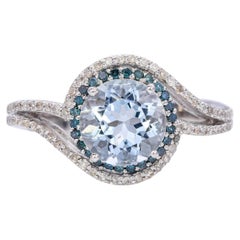 10k White Gold 2.1ct Aquamarine and 0.48tcw Diamond Halo Ring