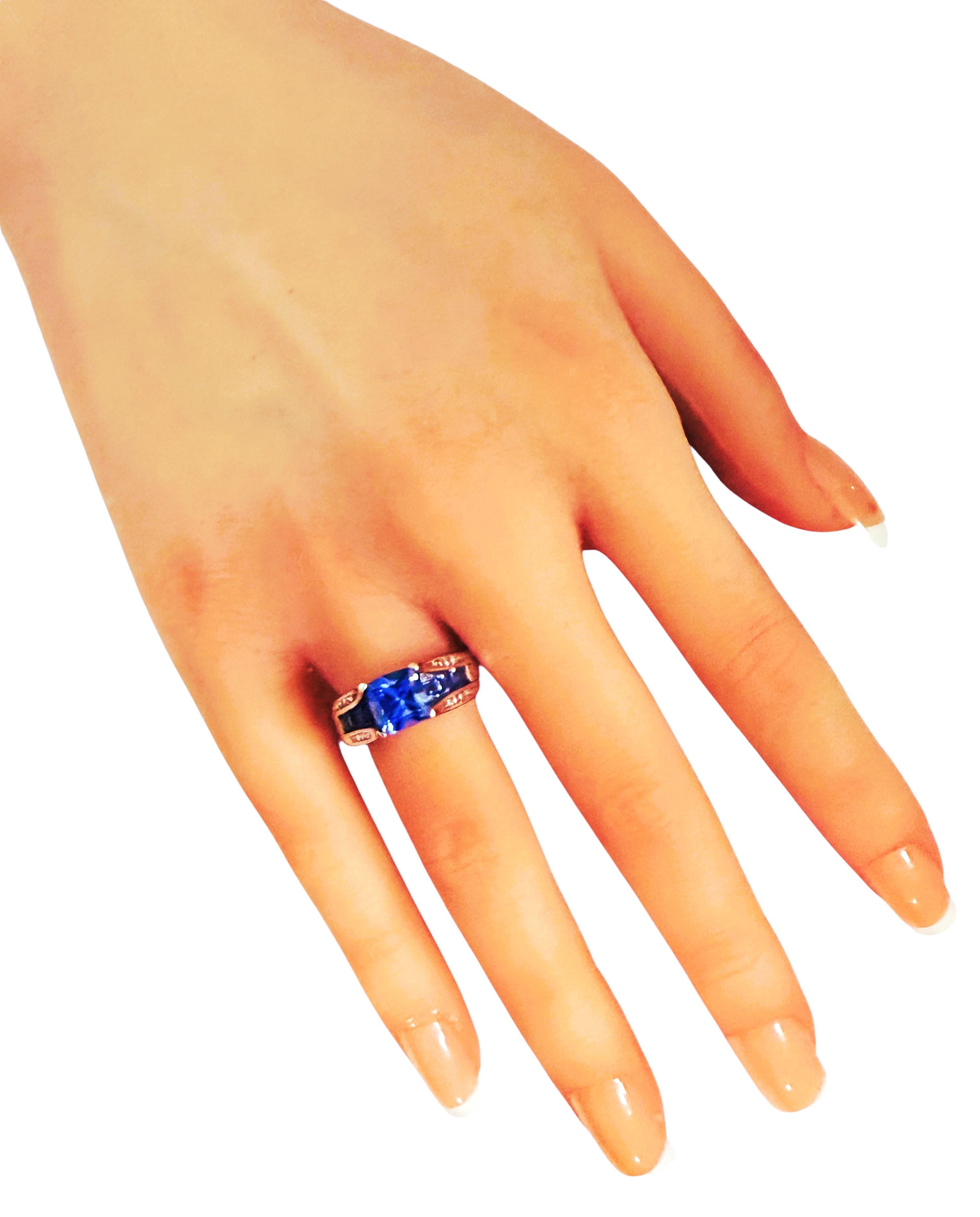 Women's 10k White Gold 2.32 Carat Princess Cut Tanzanite & Diamond Ring Size 7 For Sale