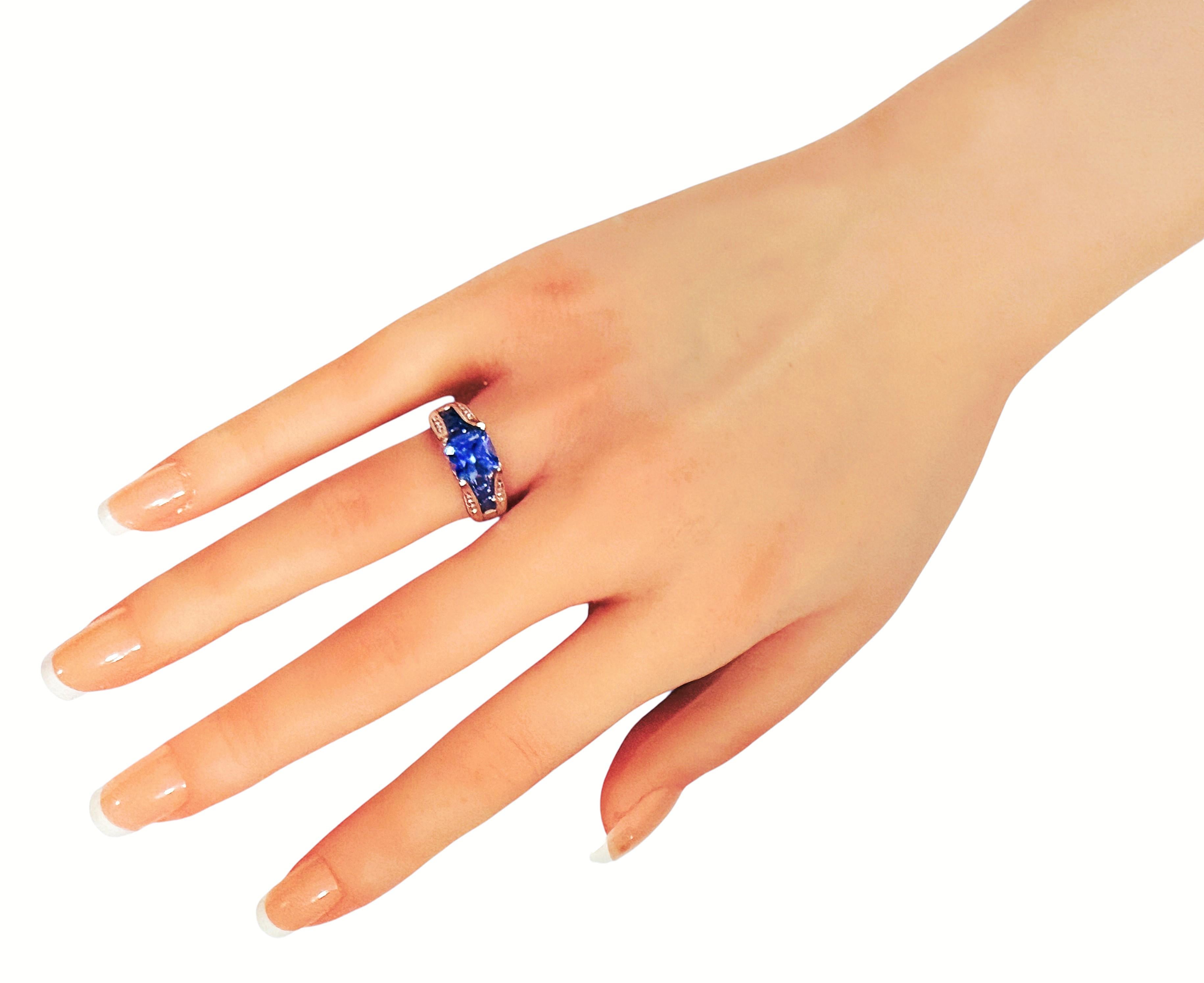 10k White Gold 2.32 Carat Princess Cut Tanzanite & Diamond Ring Size 7 For Sale 1