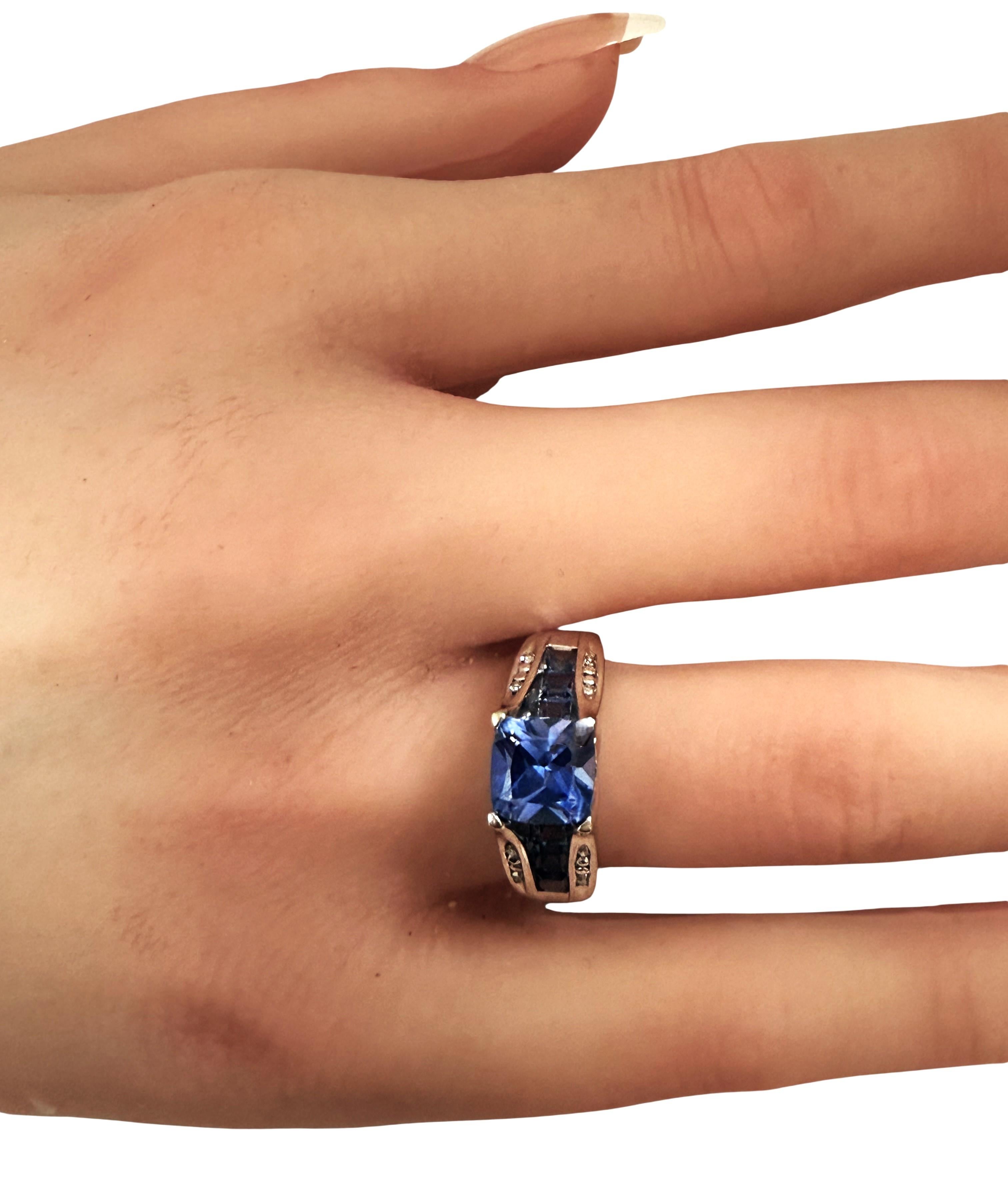 10k White Gold 2.32 Carat Princess Cut Tanzanite & Diamond Ring Size 7 For Sale 3