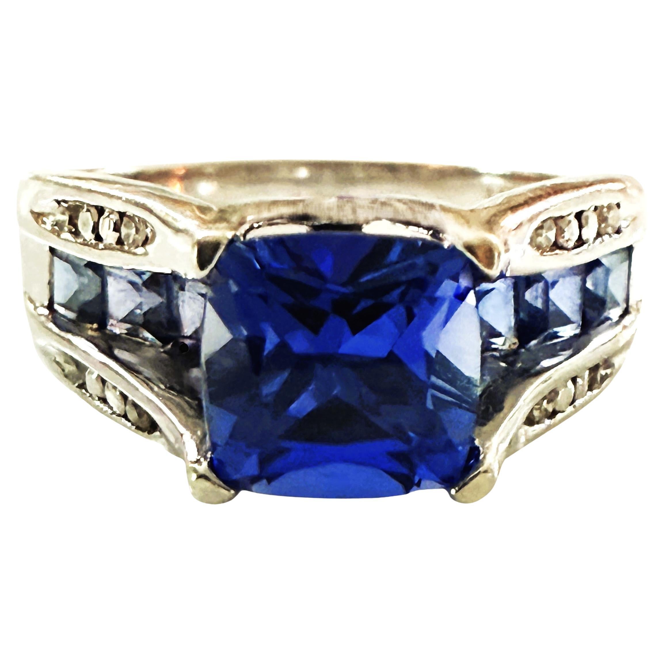 10k White Gold 2.32 Carat Princess Cut Tanzanite & Diamond Ring Size 7 For Sale