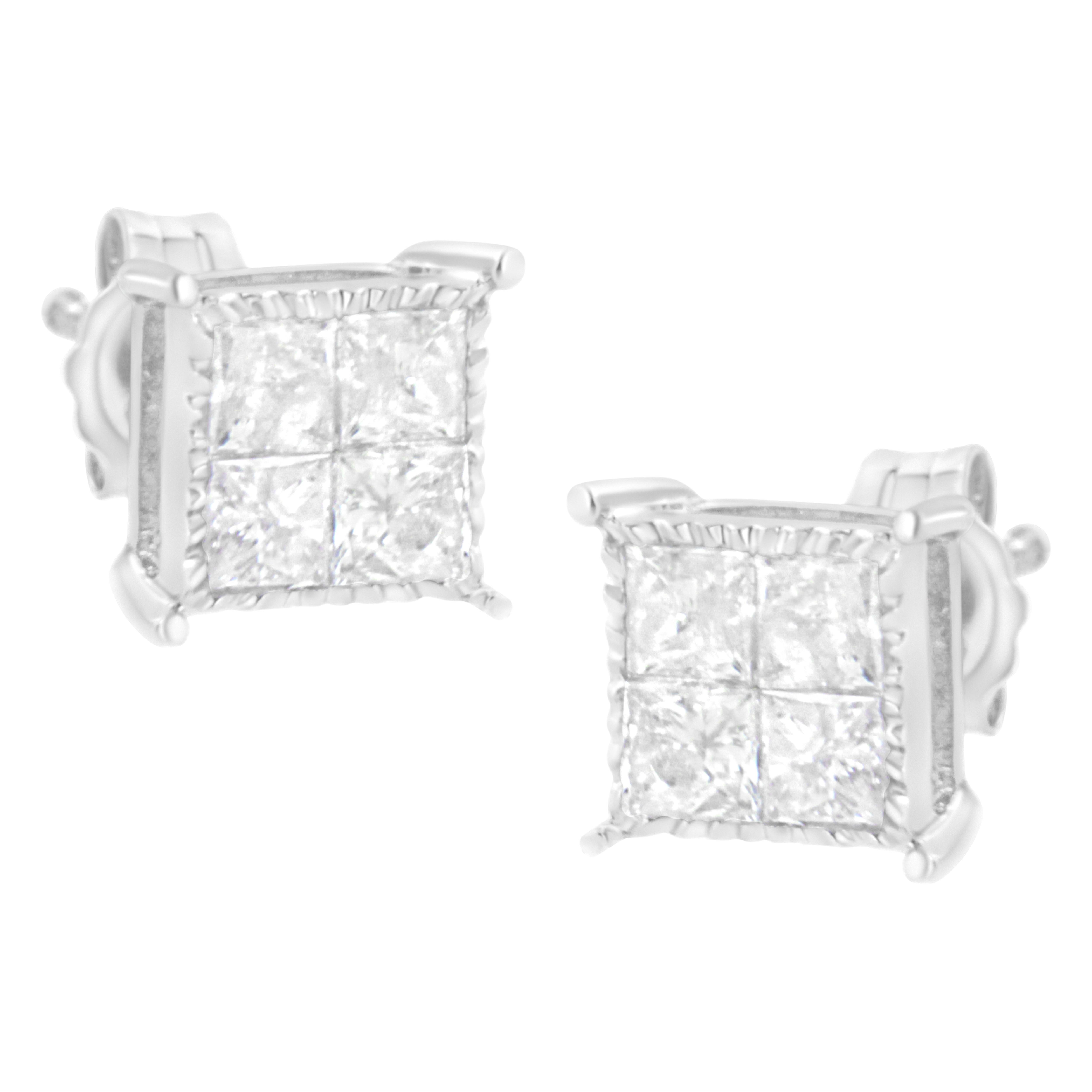 Contemporary 10K White Gold 3/4 Carat Composite Diamond Stud Earrings For Sale