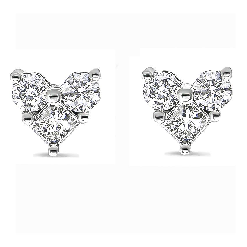 Elegant and petite, these gold and diamond heart studs are the perfect accessory for everyday wear or for any formal occasion. Beautifully set in 10k white gold, a metal that will stay tarnish free for years to come, each ear piece are set with 2