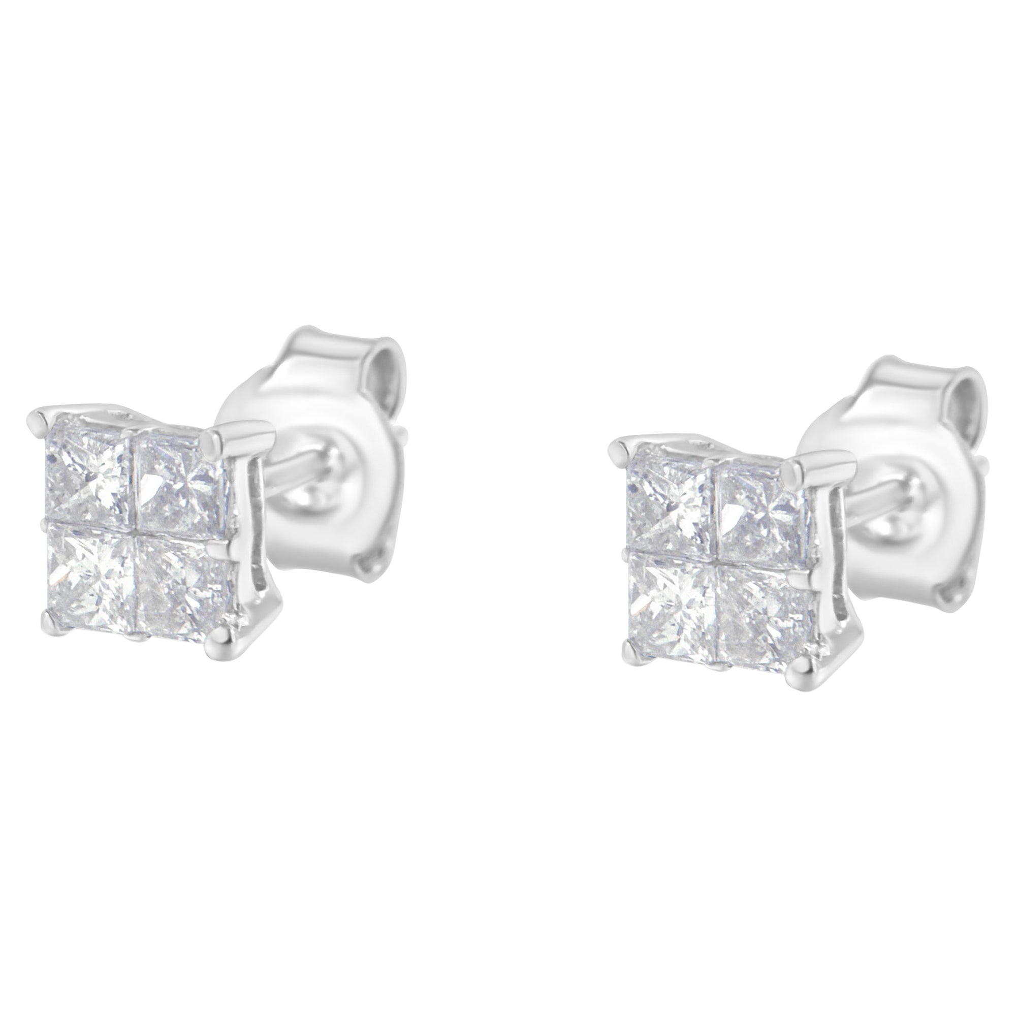 Clous d'oreilles composites en or blanc 10 carats et diamants 3/4 carats