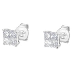 Clous d'oreilles composites en or blanc 10 carats et diamants 3/4 carats