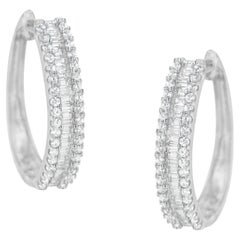 10K White Gold 3/4 Carat Diamond Hoop Earrings