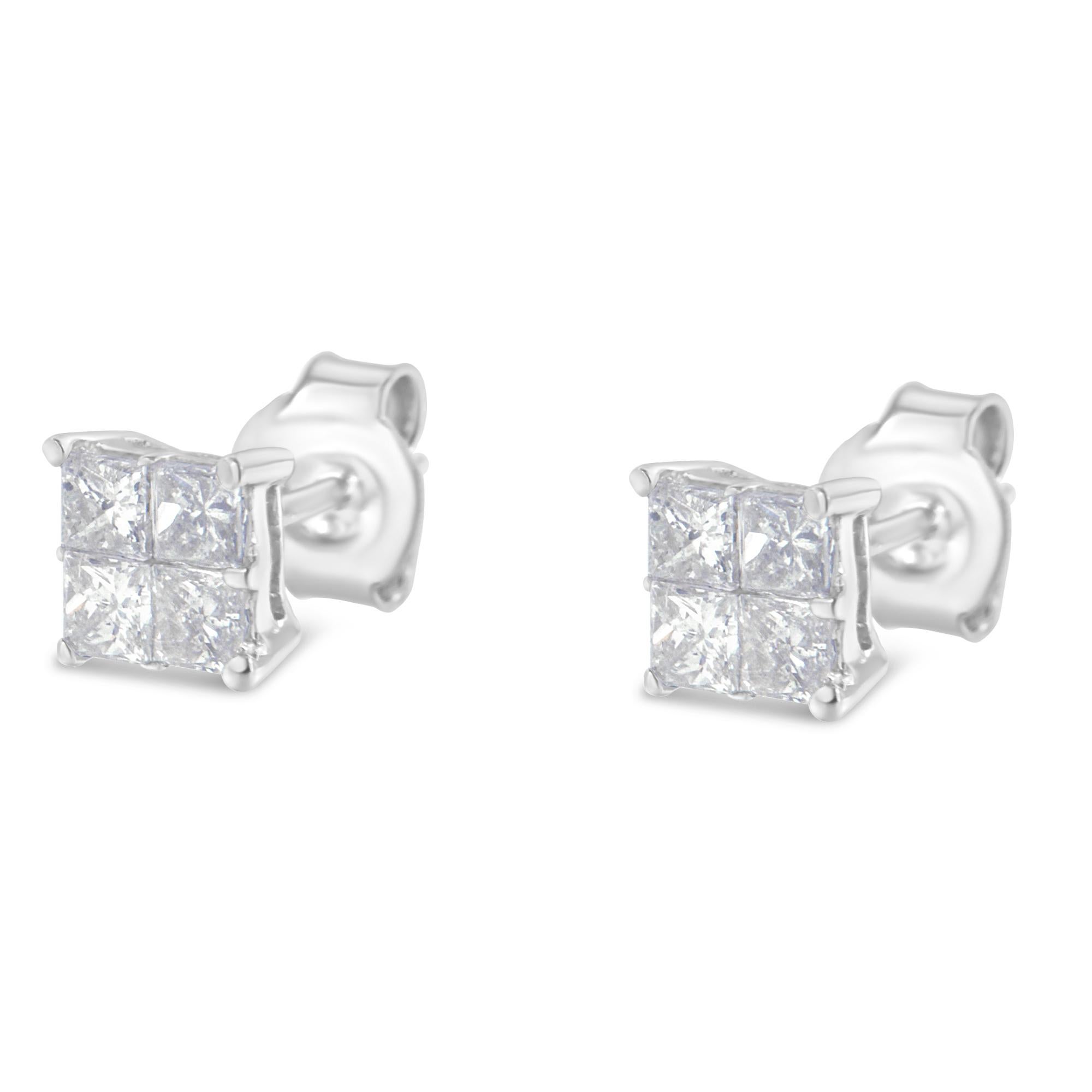 Contemporain Clous d'oreilles en or blanc 10 carats avec diamants de 3/4 carat en vente