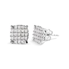 10K White Gold 3/4 Carat Princess Diamond Composite Cushion Shape Stud Earrings