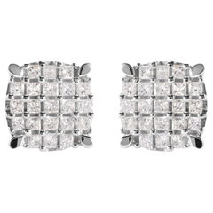 10K White Gold 3/4 Carat Princess Diamond Composite Cushion Shape Stud Earrings